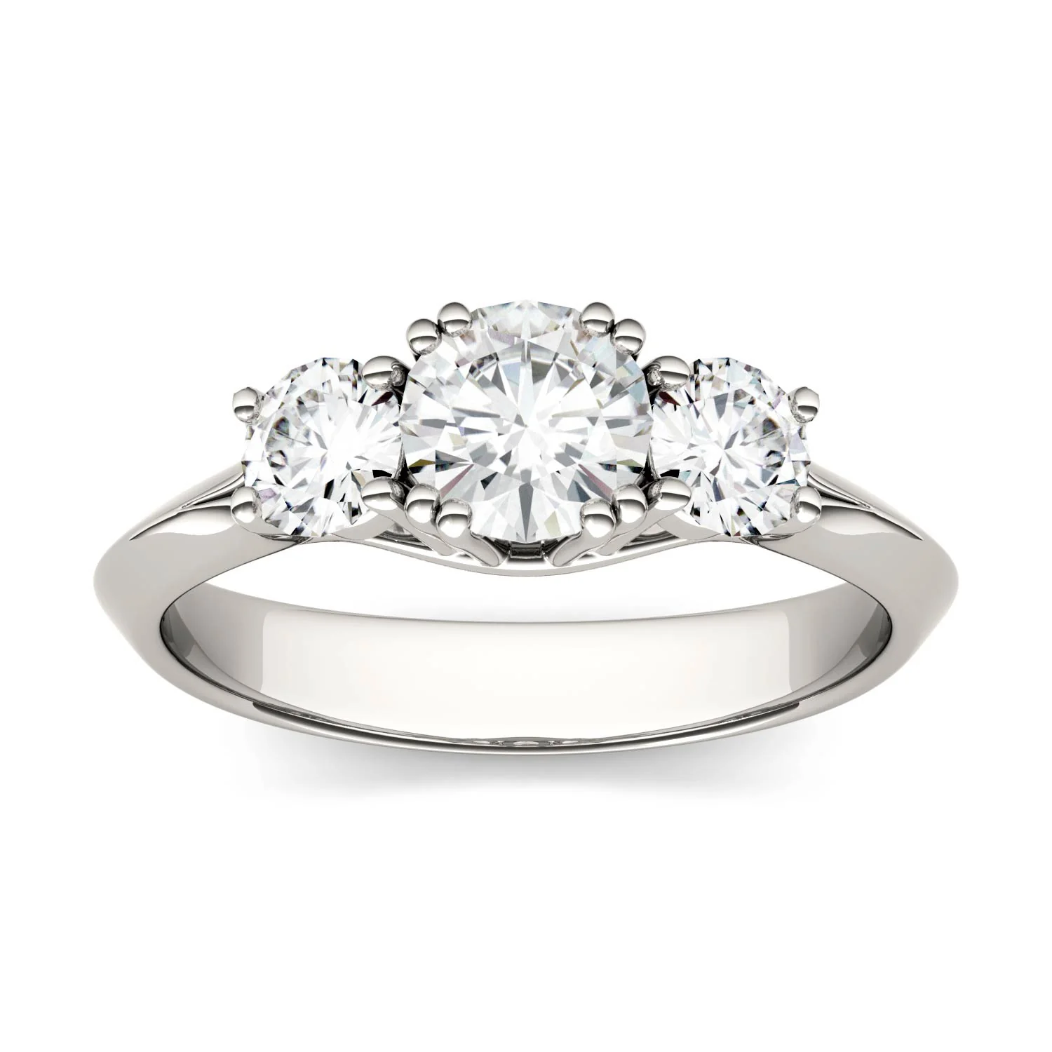 1.06 CTW DEW Round Moissanite Three-Stone Ring in 14K White Gold
