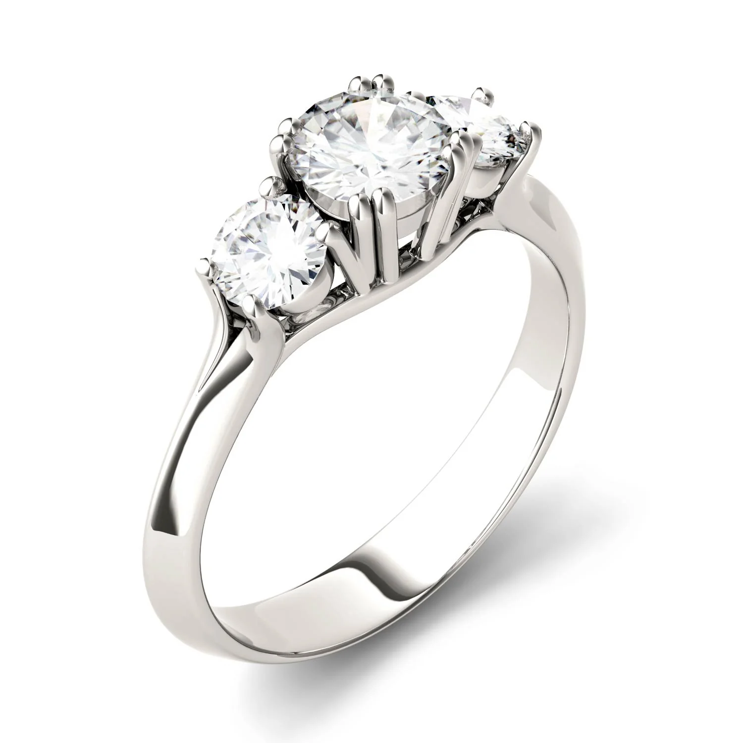 1.06 CTW DEW Round Moissanite Three-Stone Ring in 14K White Gold - Image 2