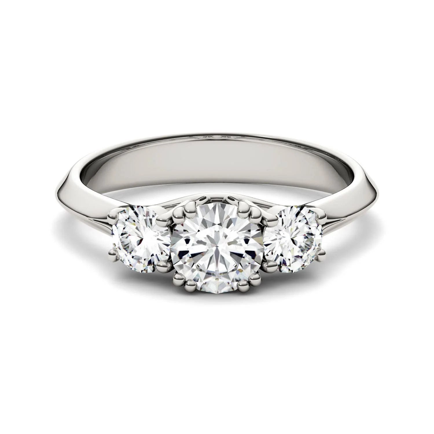 1.06 CTW DEW Round Moissanite Three-Stone Ring in 14K White Gold - Image 4