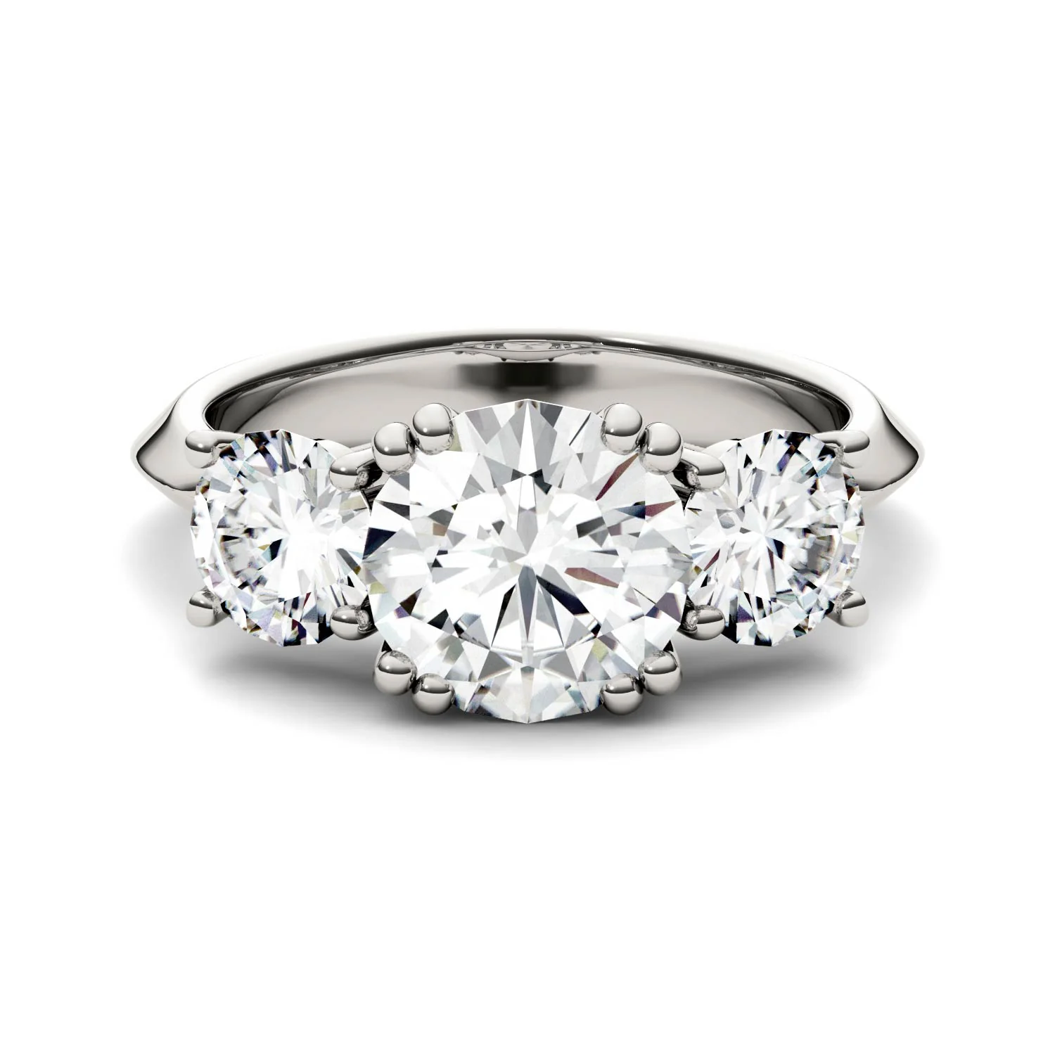 3.10 CTW DEW Round Moissanite Three-Stone Ring in 14K White Gold - Image 4