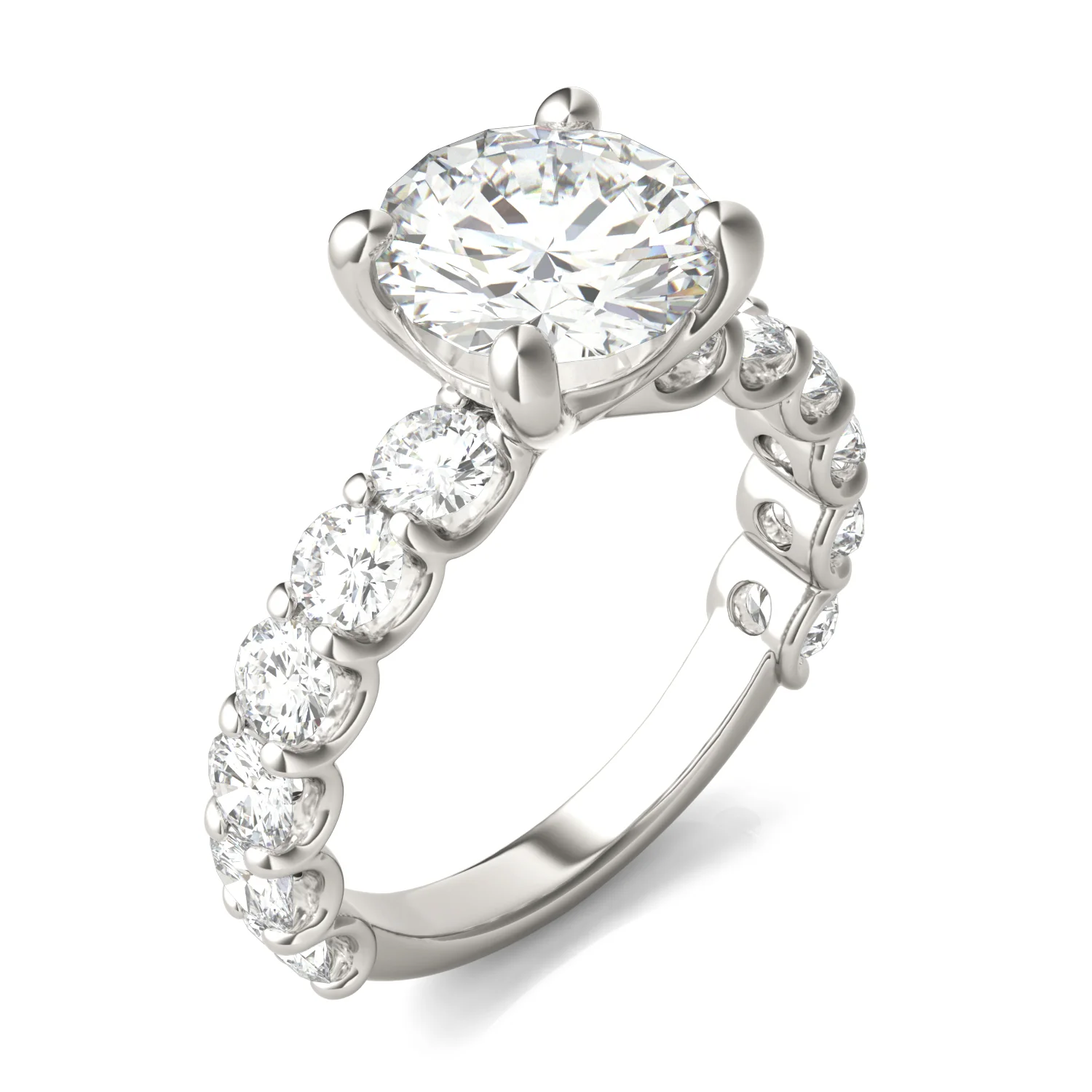 3.76 CTW DEW Round Moissanite Trellis Side-Stone Ring in 14K White Gold - Image 2