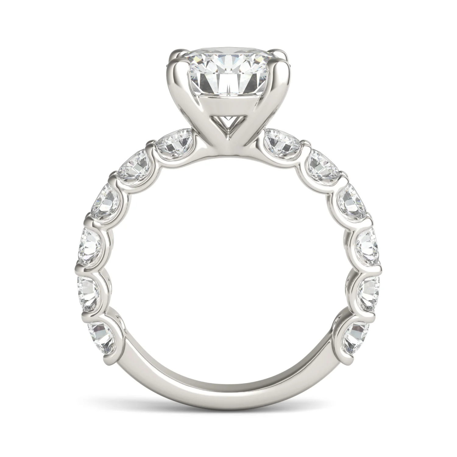 3.76 CTW DEW Round Moissanite Trellis Side-Stone Ring in 14K White Gold - Image 3
