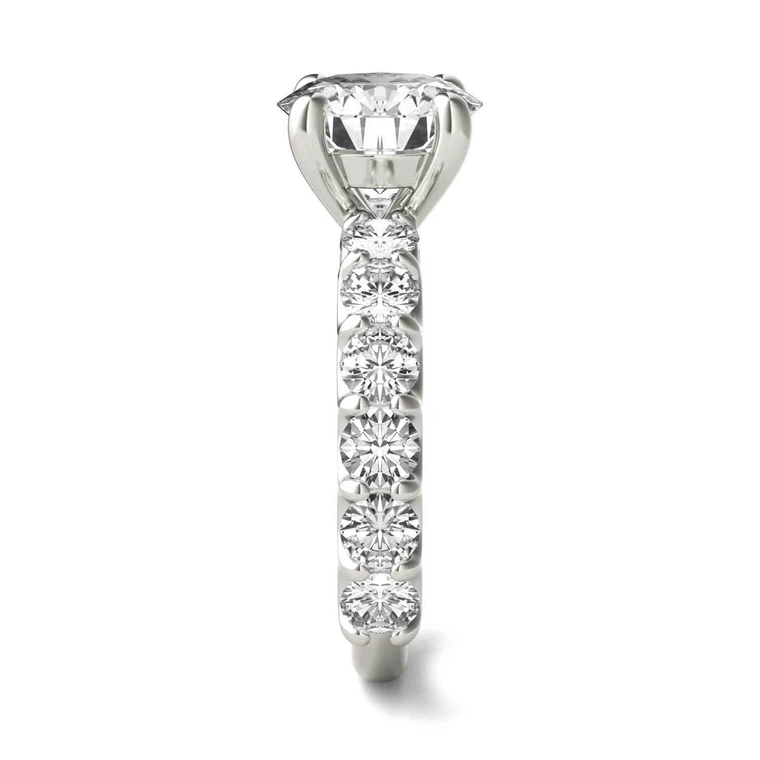 3.76 CTW DEW Round Moissanite Trellis Side-Stone Ring in 14K White Gold - Image 5