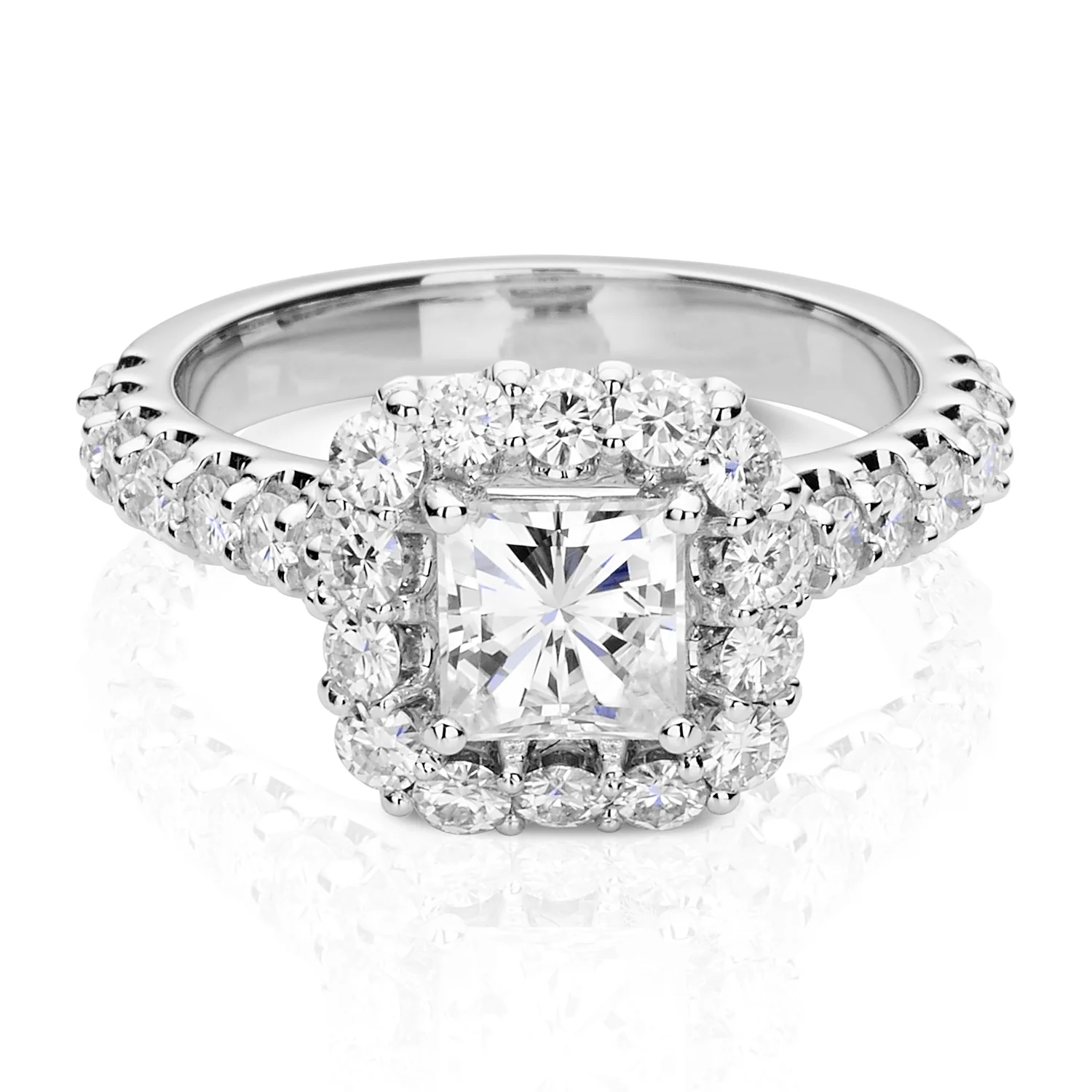1.98 CTW DEW Square Moissanite Halo Ring in 14K White Gold - Image 3