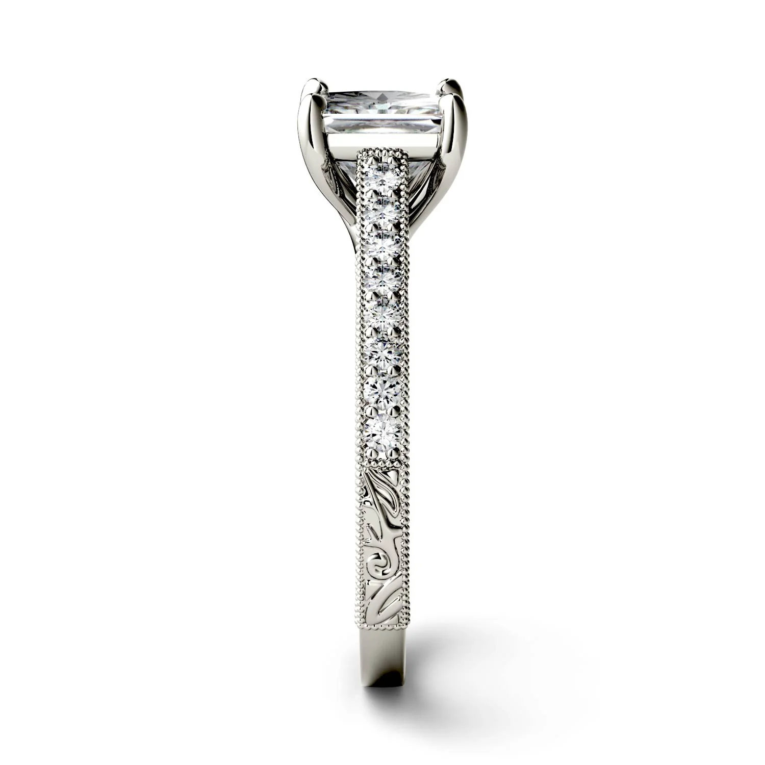 1.94 CTW DEW Square Moissanite Side-Stone Trellis Engagement Ring in 14K White Gold - Image 5