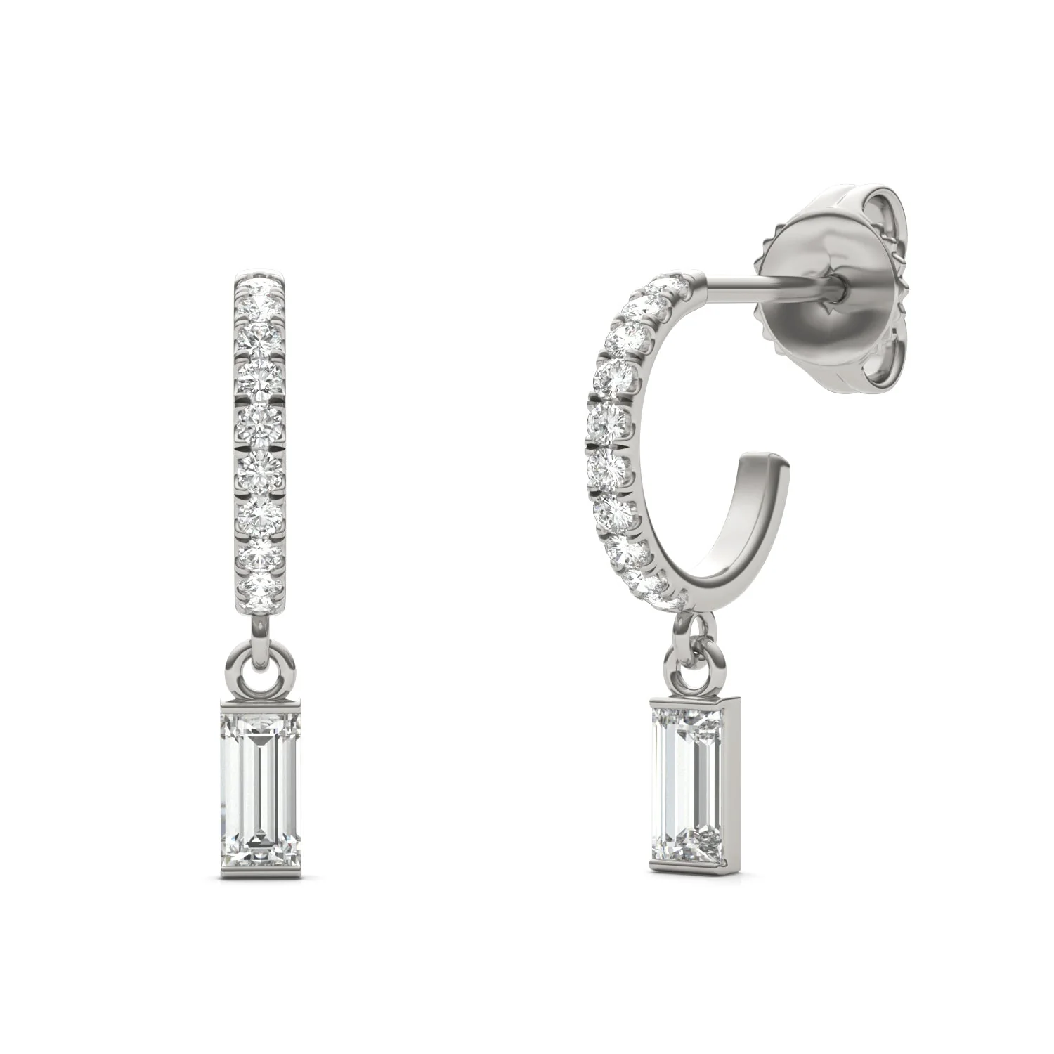 0.37 CTW DEW Straight Baguette Moissanite Hoop Earrings in 14K White Gold - Image 3