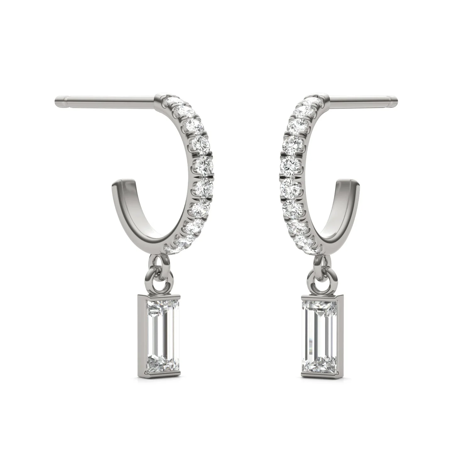 0.37 CTW DEW Straight Baguette Moissanite Hoop Earrings in 14K White Gold - Image 4
