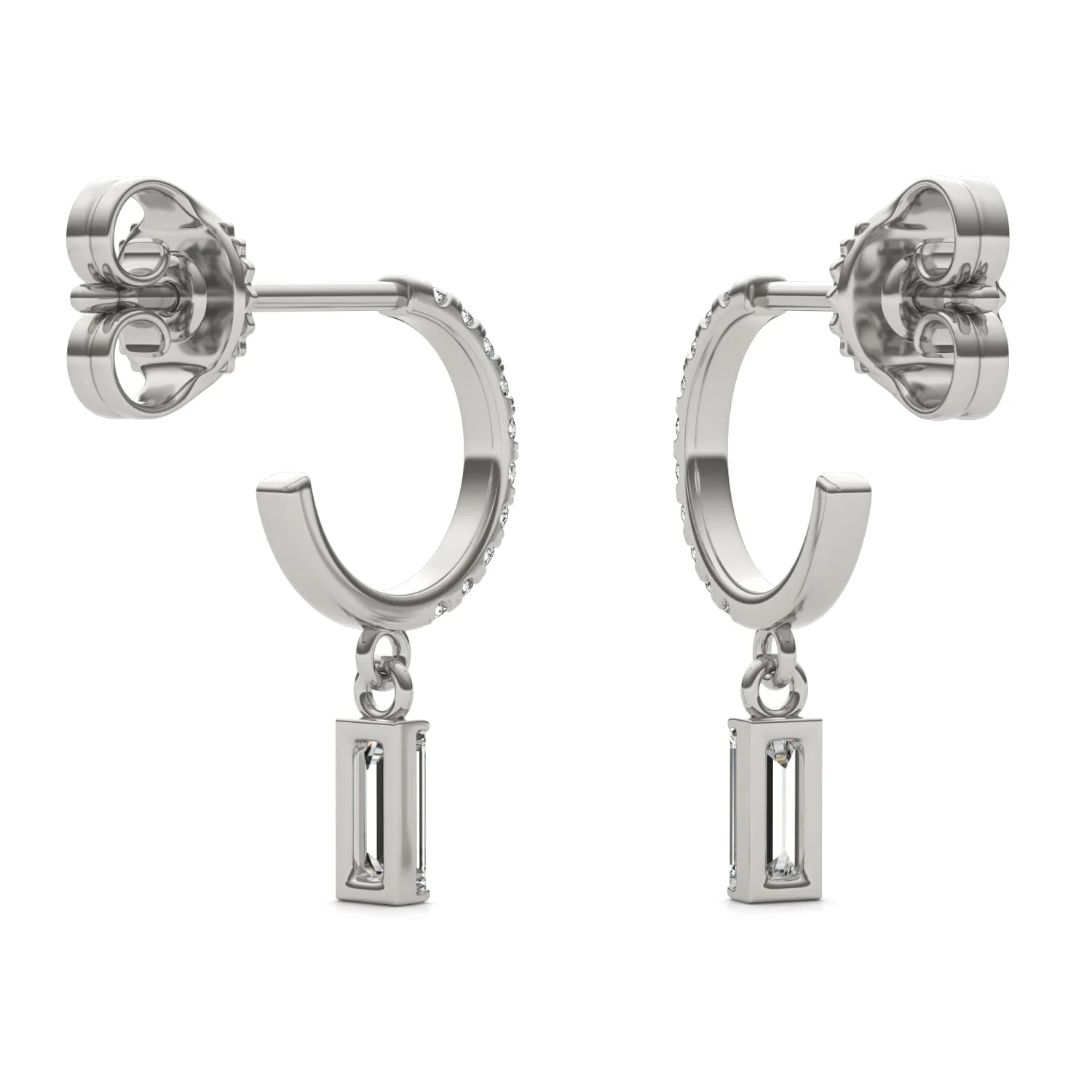 0.37 CTW DEW Straight Baguette Moissanite Hoop Earrings in 14K White Gold - Image 5