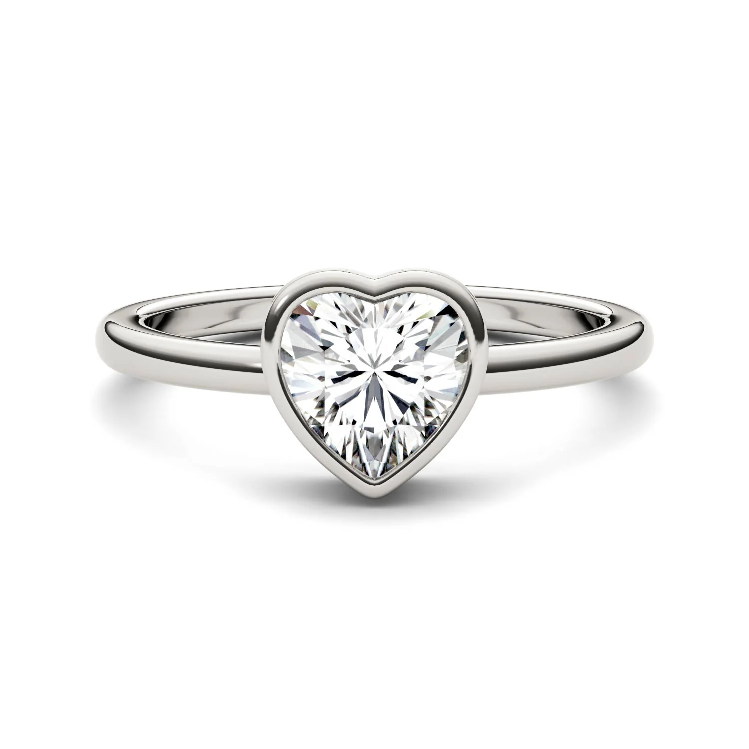 1.00 CTW DEW Heart Moissanite Bezel Solitaire Engagement Ring in 14K White Gold - Image 2