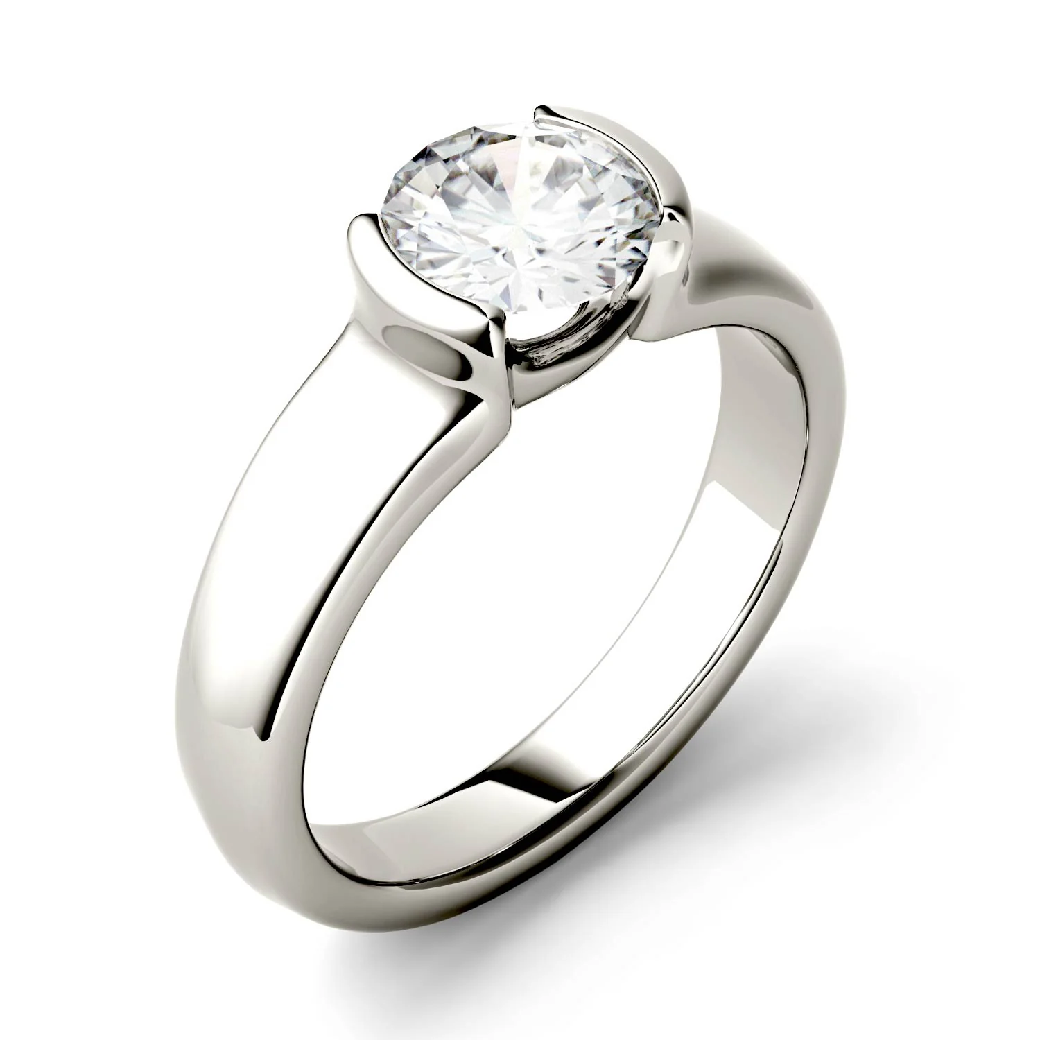 1.00 CTW DEW Round Moissanite Engagement Ring in 14K White Gold - Image 2