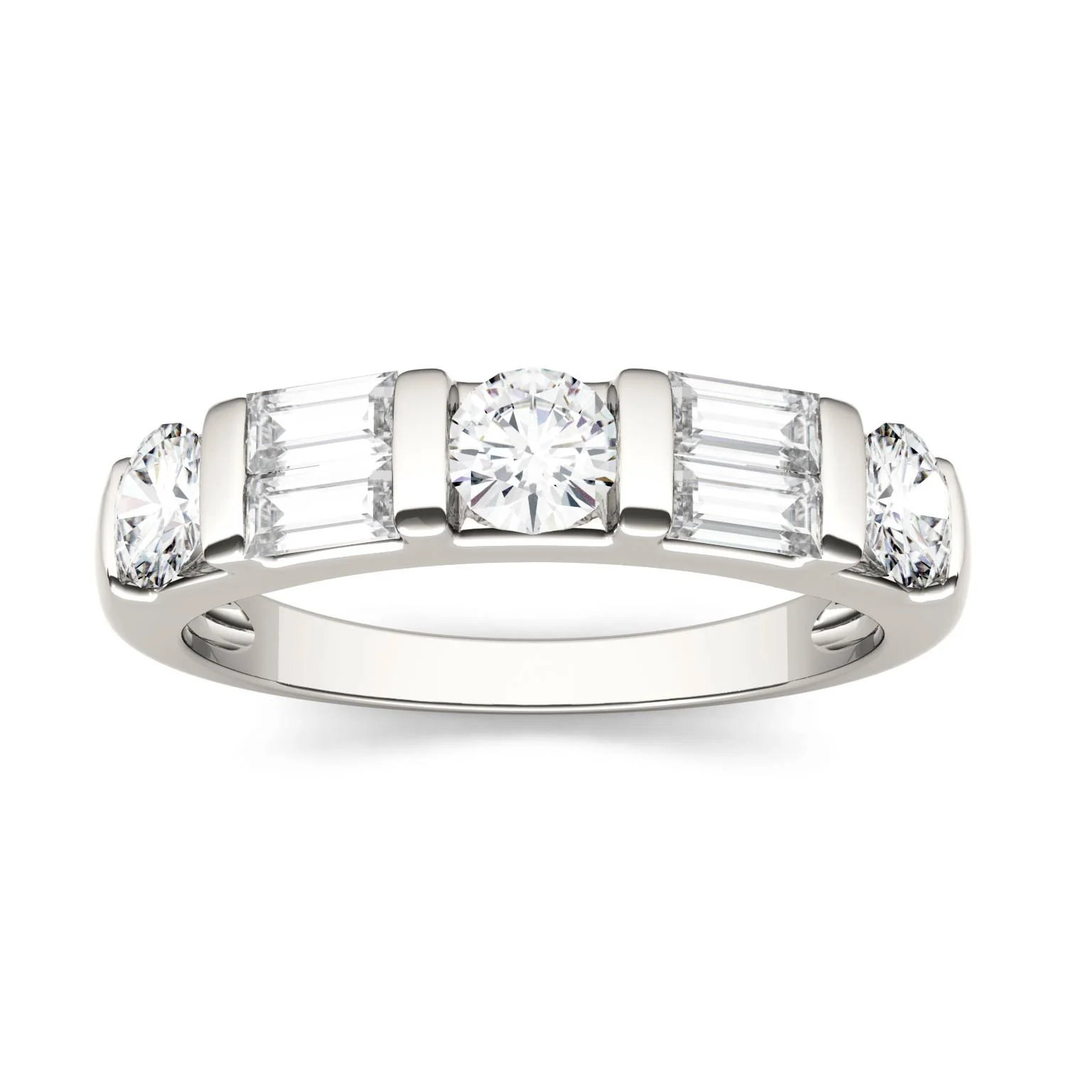 1.15 CTW DEW Straight Baguette Moissanite Double-Row Band in 14K White Gold