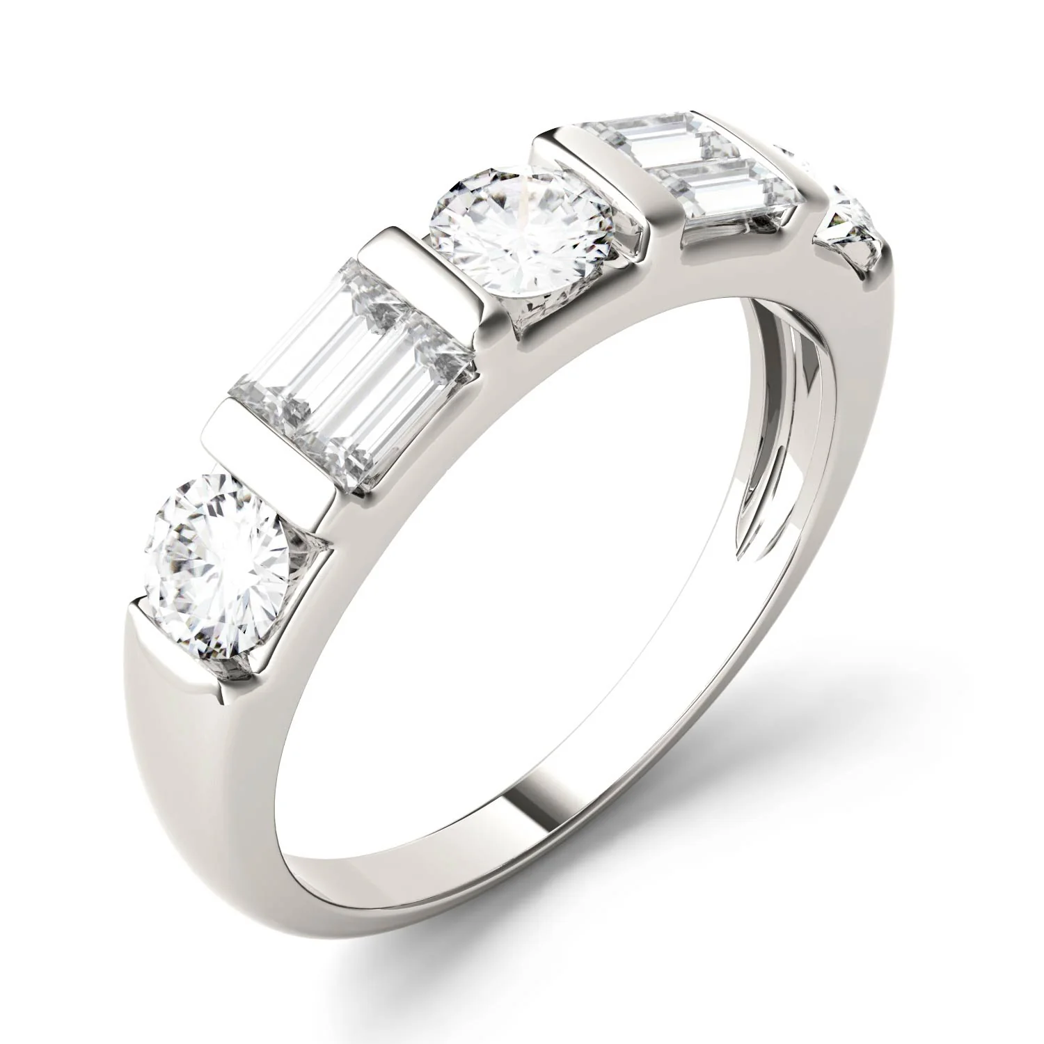 1.15 CTW DEW Straight Baguette Moissanite Double-Row Band in 14K White Gold - Image 2