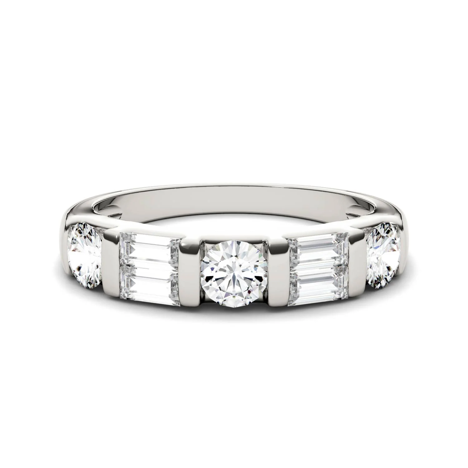 1.15 CTW DEW Straight Baguette Moissanite Double-Row Band in 14K White Gold - Image 4