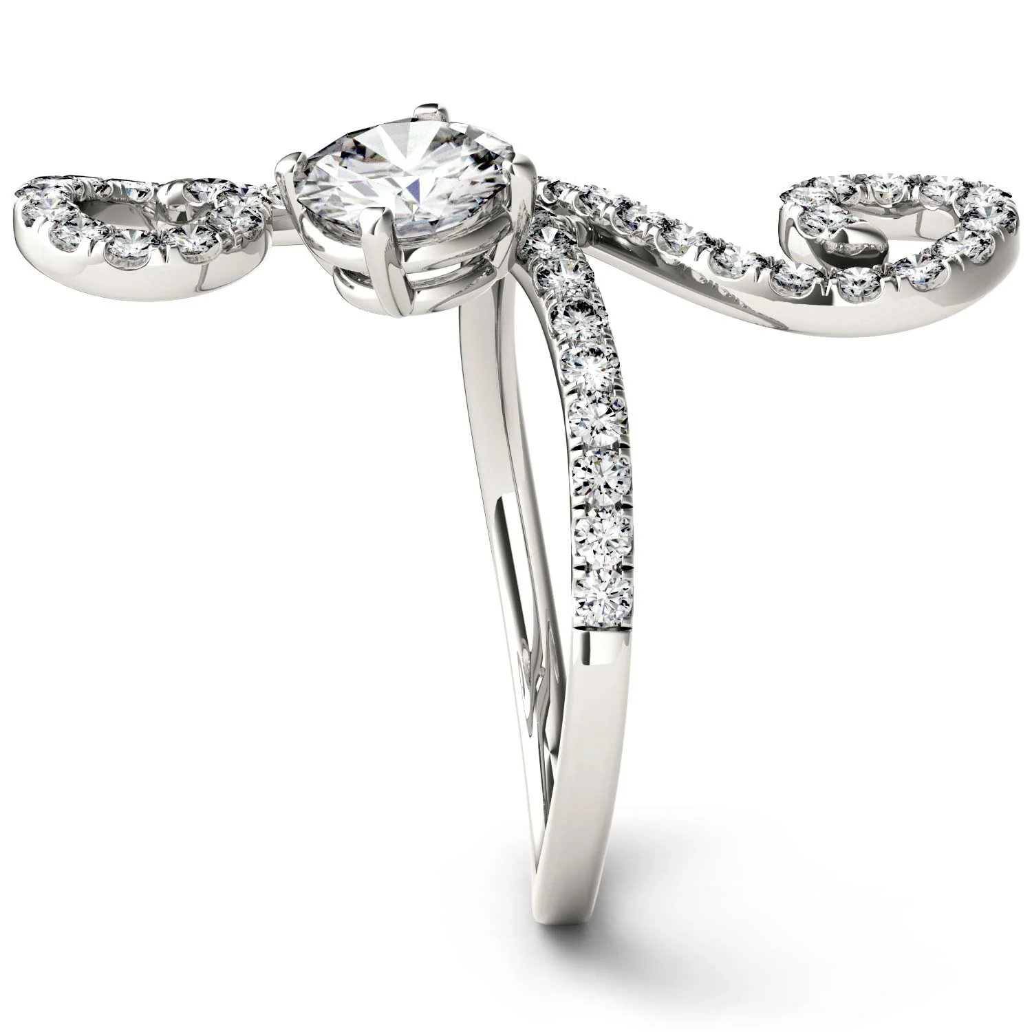 1.34 CTW DEW Round Moissanite Swirl Statement Ring in 14K White Gold - Image 3