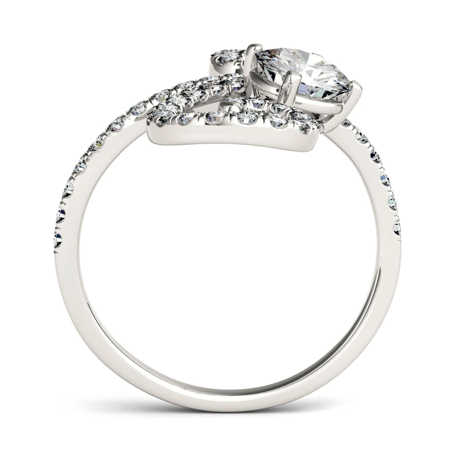 1.34 CTW DEW Round Moissanite Swirl Statement Ring in 14K White Gold - Image 4