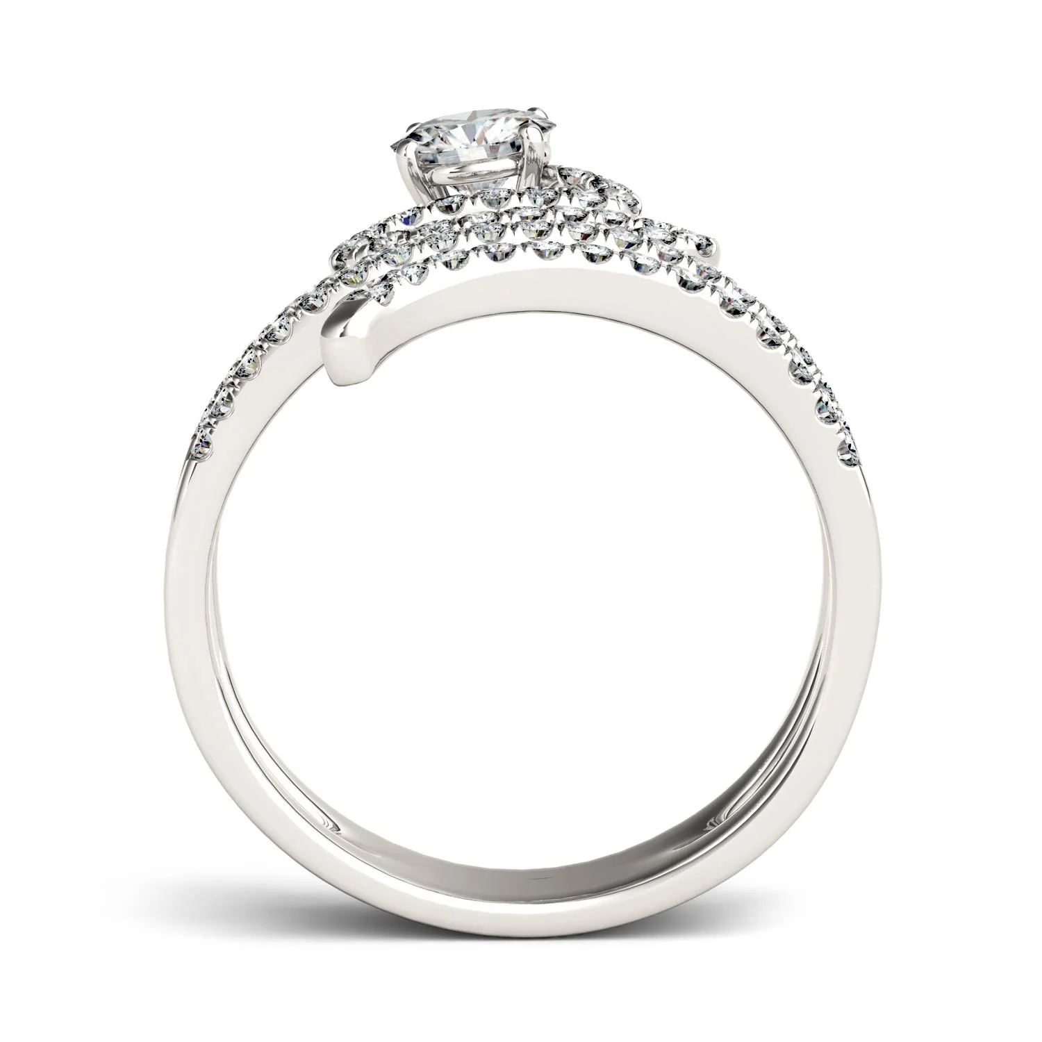 1.14 CTW DEW Round Moissanite Swirl Statement Ring in 14K White Gold - Image 5