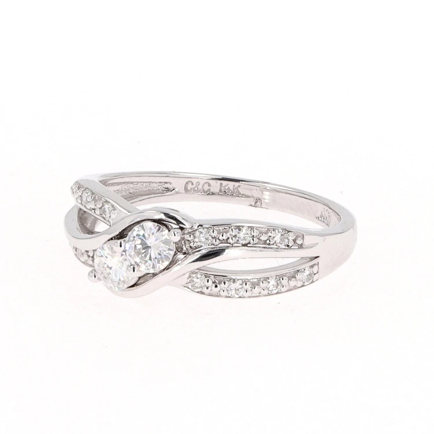 0.50 CTW DEW Round Moissanite Bypass Ring in 14K White Gold - Image 2