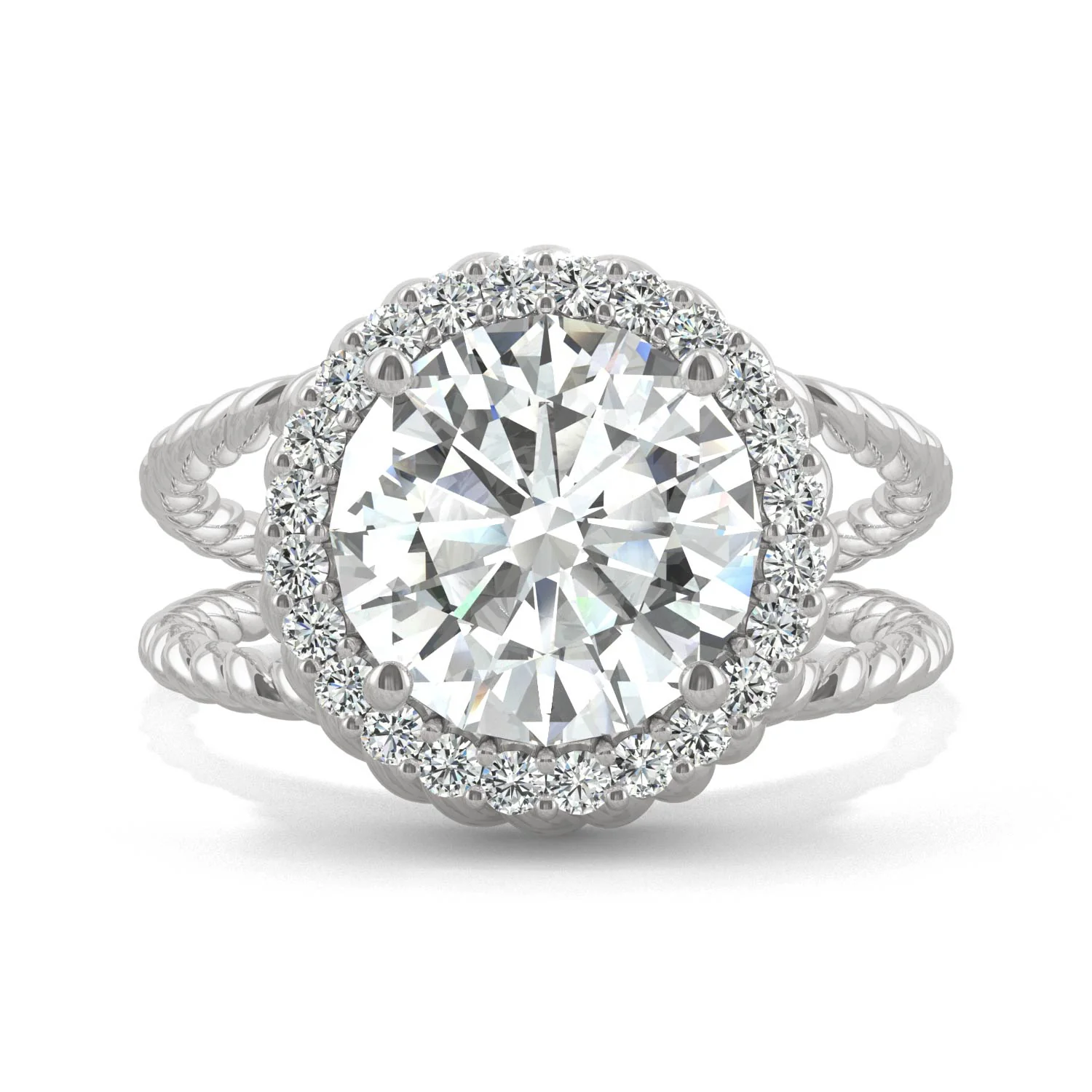 2.94 CTW DEW Round Moissanite Halo Split-Shank Engagement Ring in 14K White Gold - Image 2