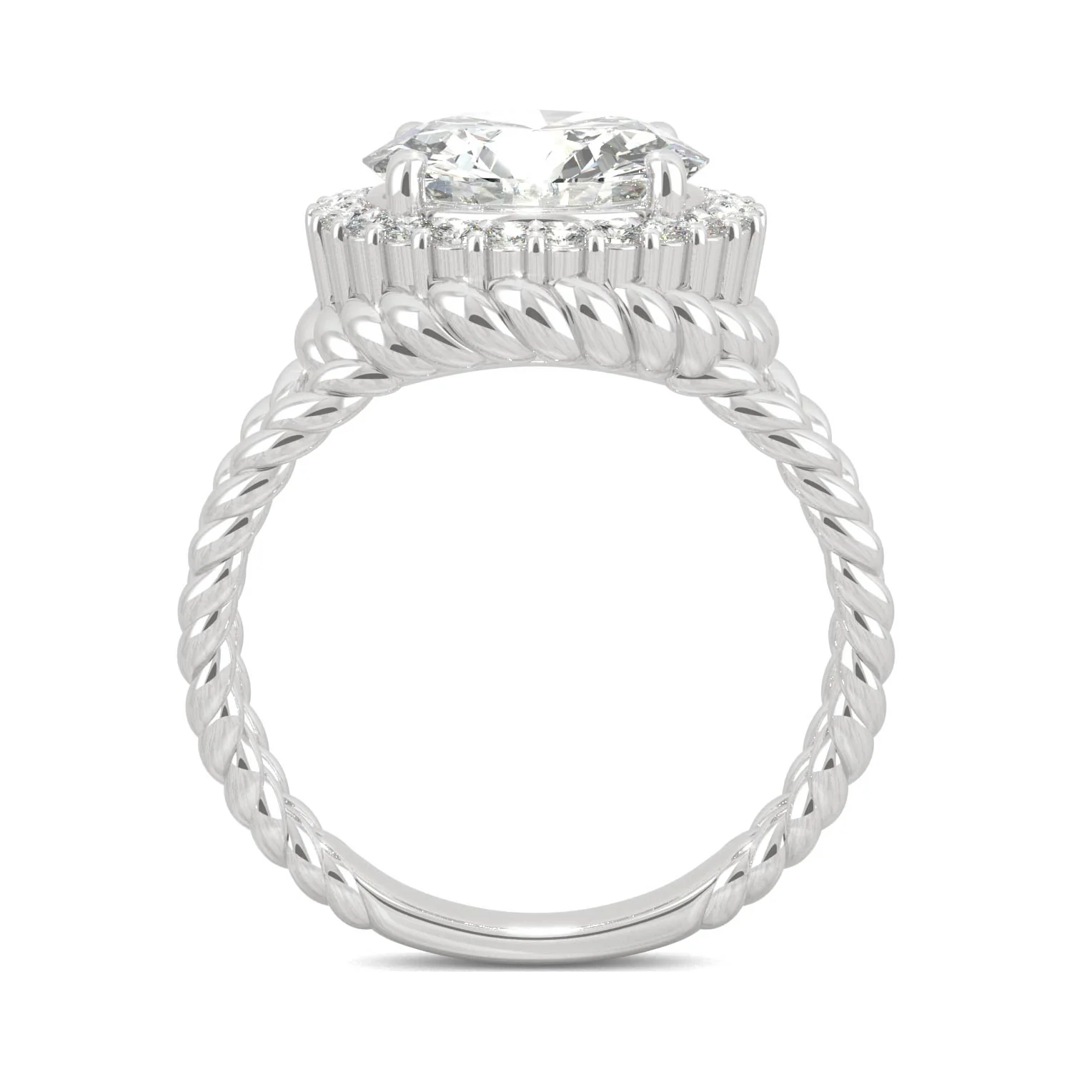 2.94 CTW DEW Round Moissanite Halo Split-Shank Engagement Ring in 14K White Gold - Image 4