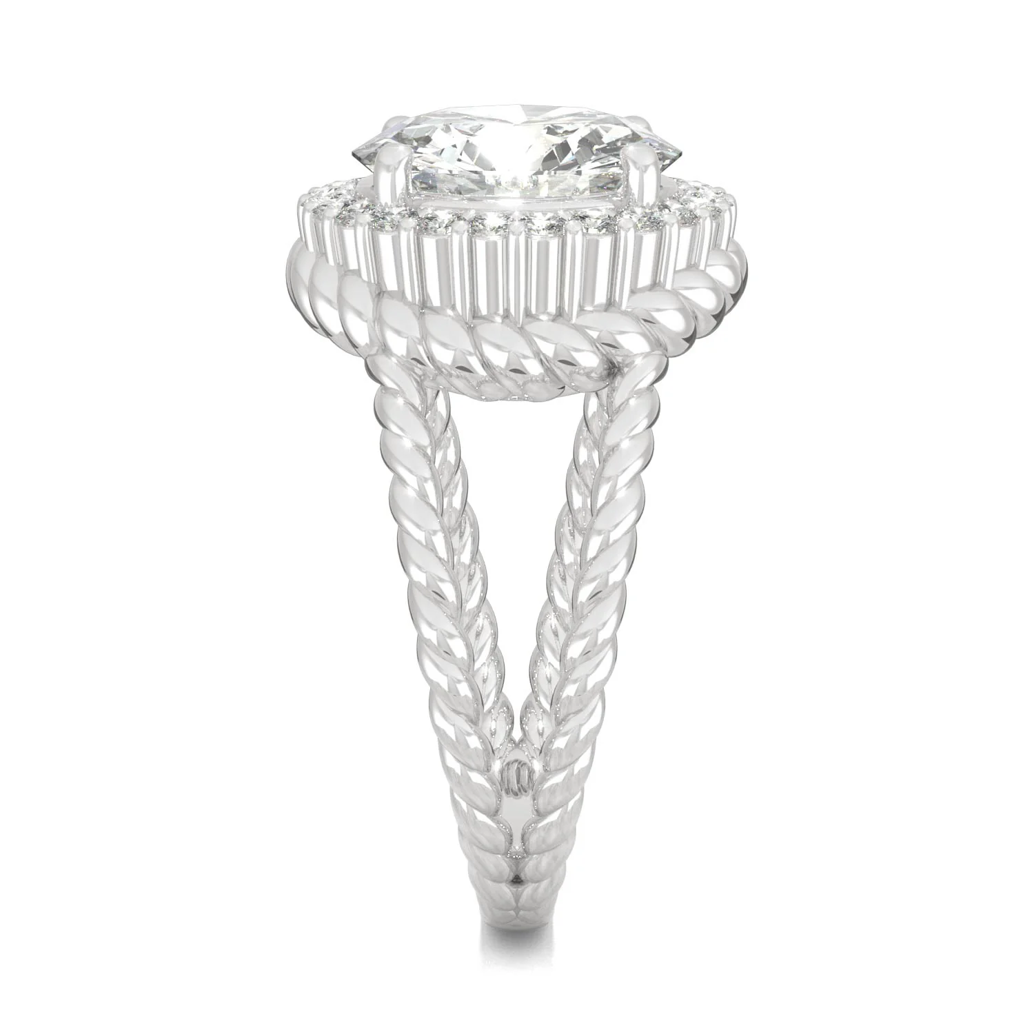 2.94 CTW DEW Round Moissanite Halo Split-Shank Engagement Ring in 14K White Gold - Image 5