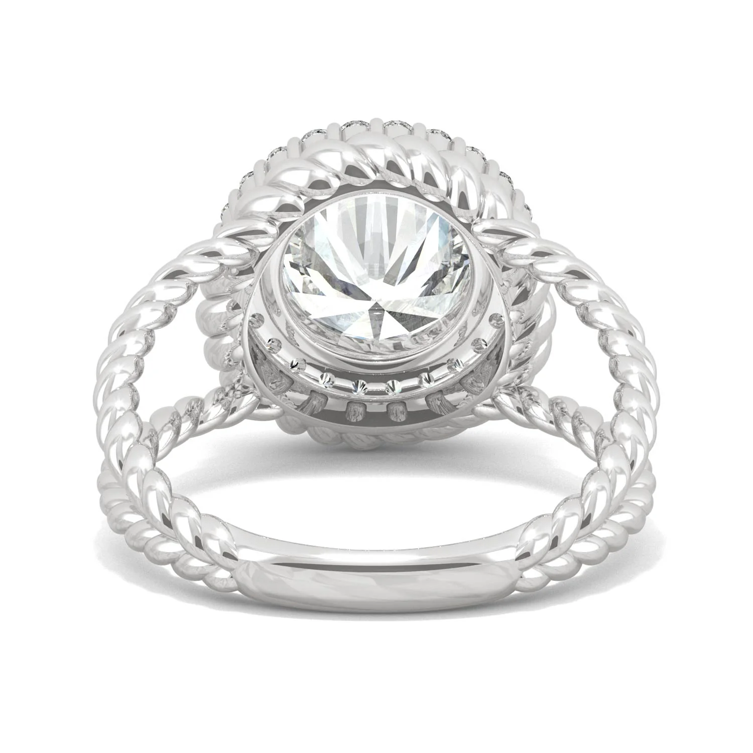 2.94 CTW DEW Round Moissanite Halo Split-Shank Engagement Ring in 14K White Gold - Image 6