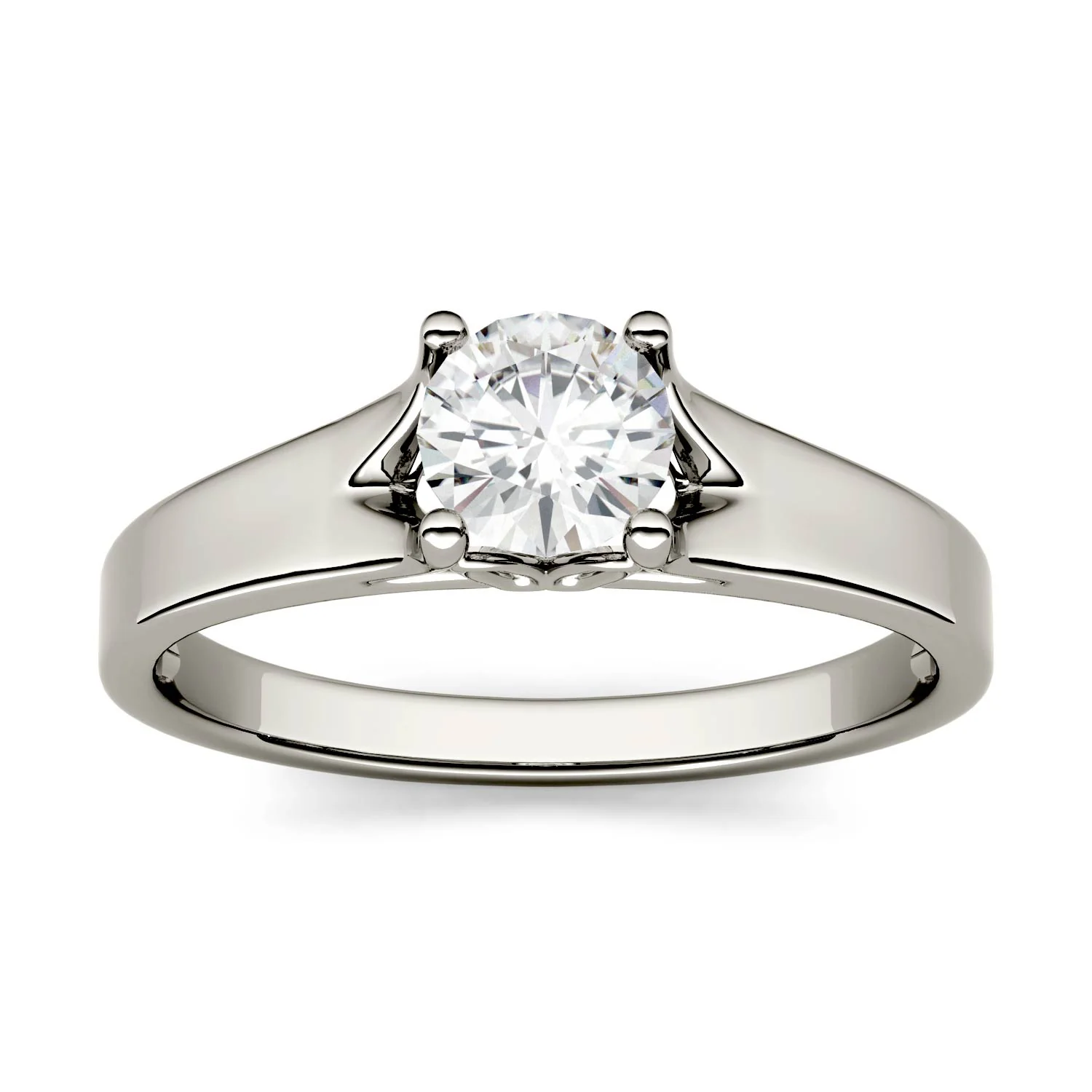 0.50 CTW DEW Round Moissanite Trellis Solitaire Engagement Ring in 14K White Gold