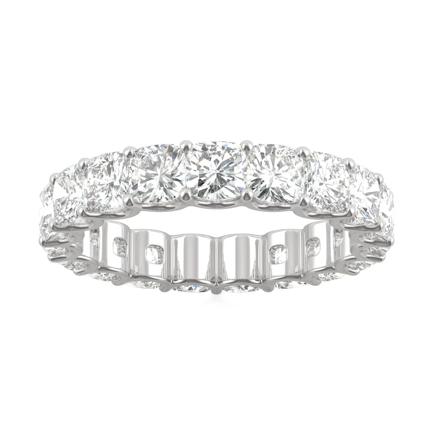 4.18 CTW DEW Cushion Moissanite Eternity Ring in 14K White Gold