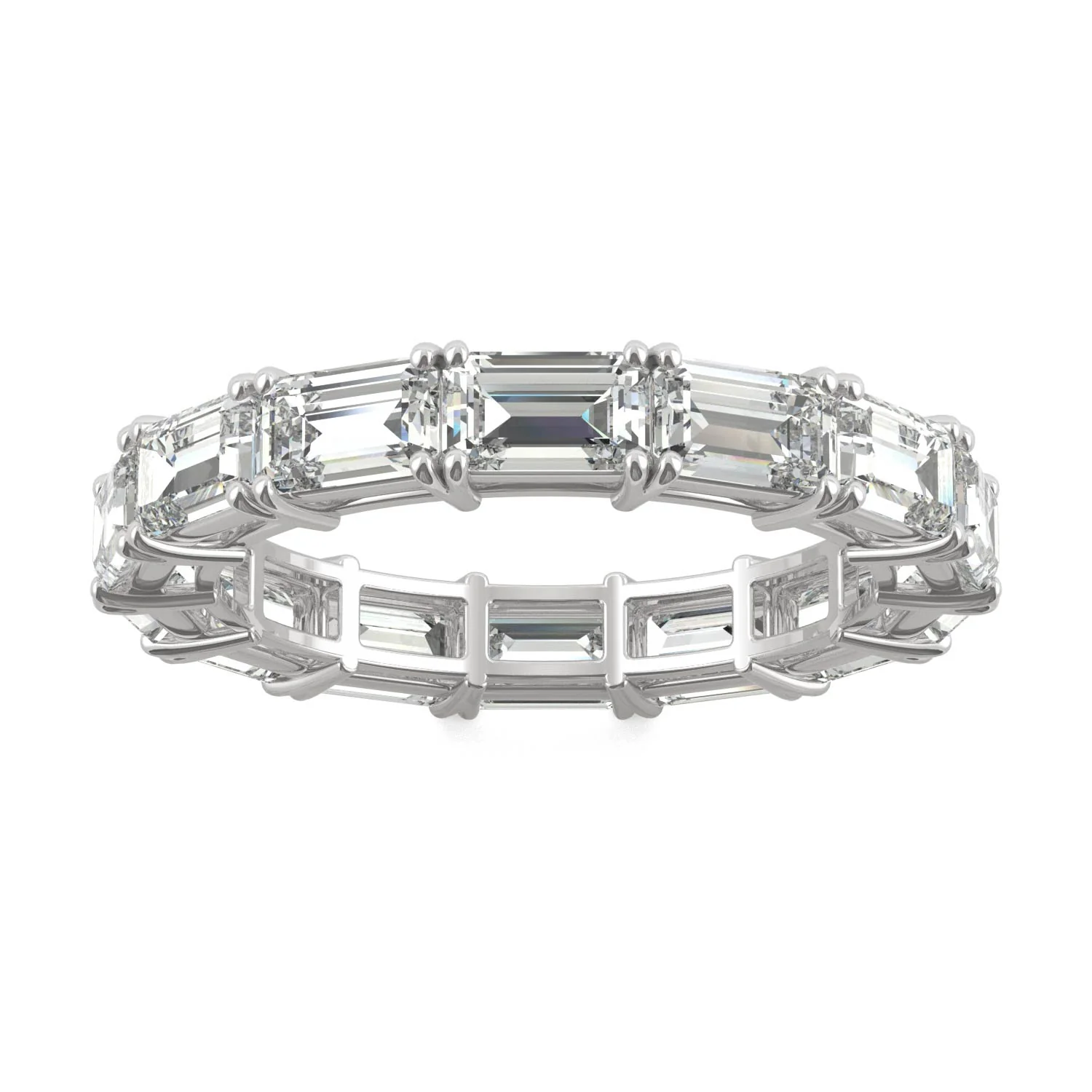 3.78 CTW DEW Emerald Moissanite East-West Eternity Band in 14K White Gold