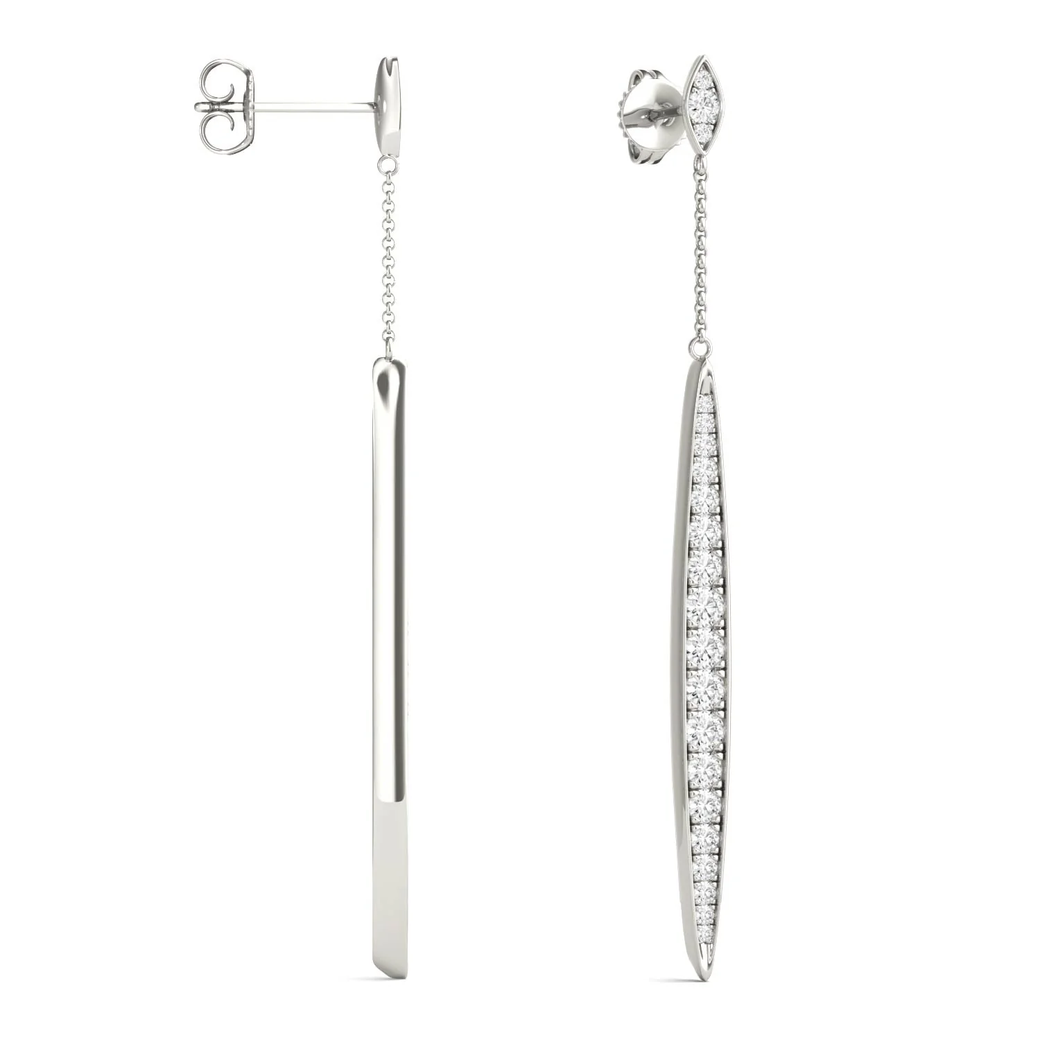 1.02 CTW DEW Round Moissanite Dangle Drop Earrings in 14K White Gold - Image 2