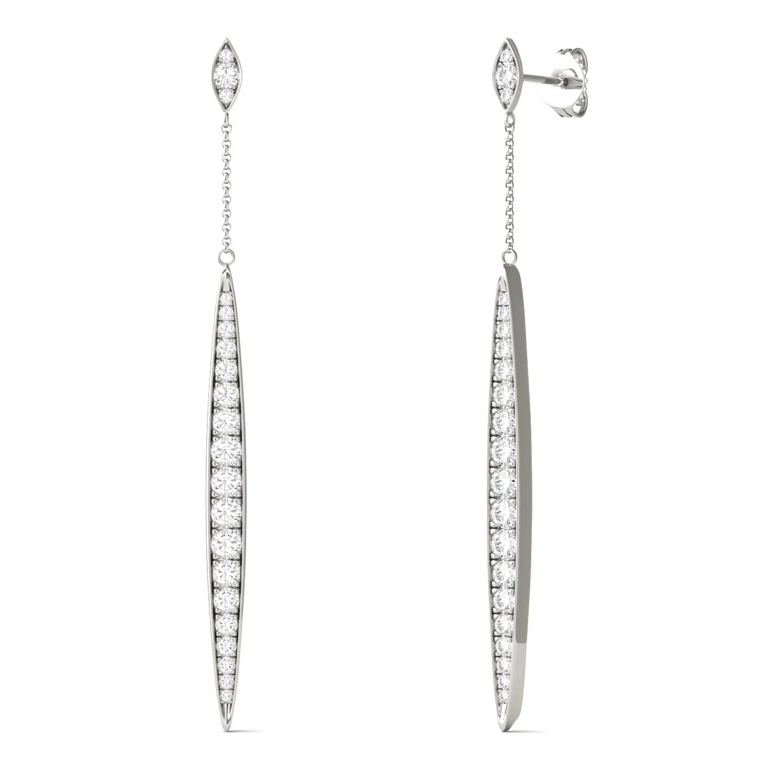 1.02 CTW DEW Round Moissanite Dangle Drop Earrings in 14K White Gold - Image 3
