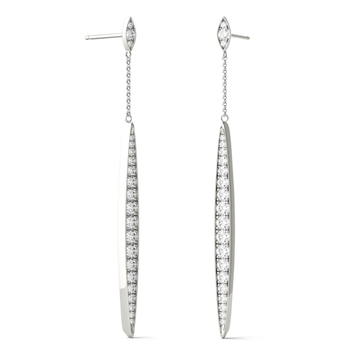 1.02 CTW DEW Round Moissanite Dangle Drop Earrings in 14K White Gold - Image 4
