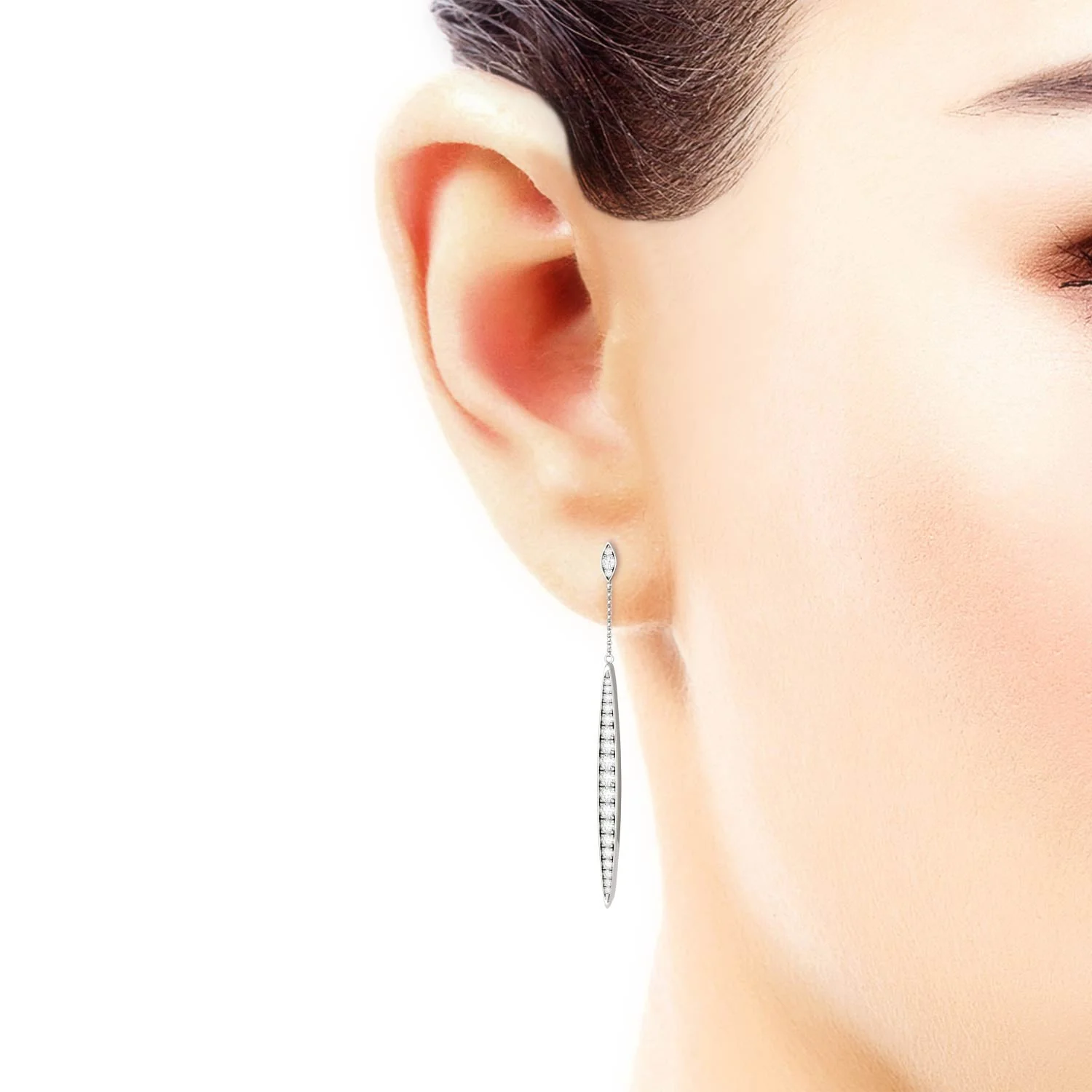 1.02 CTW DEW Round Moissanite Dangle Drop Earrings in 14K White Gold - Image 5