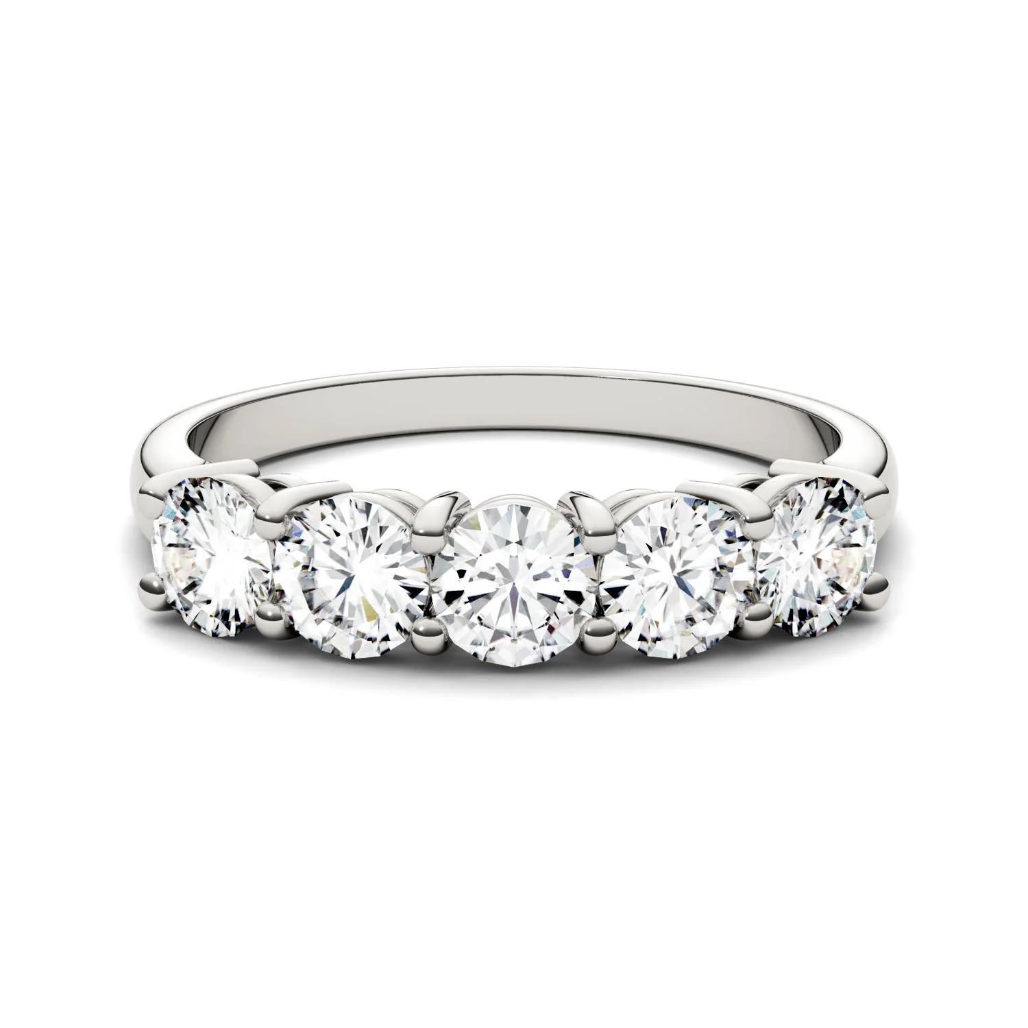 1.15 CTW DEW Round Moissanite Five-Stone Ring in 14K White Gold - Image 4