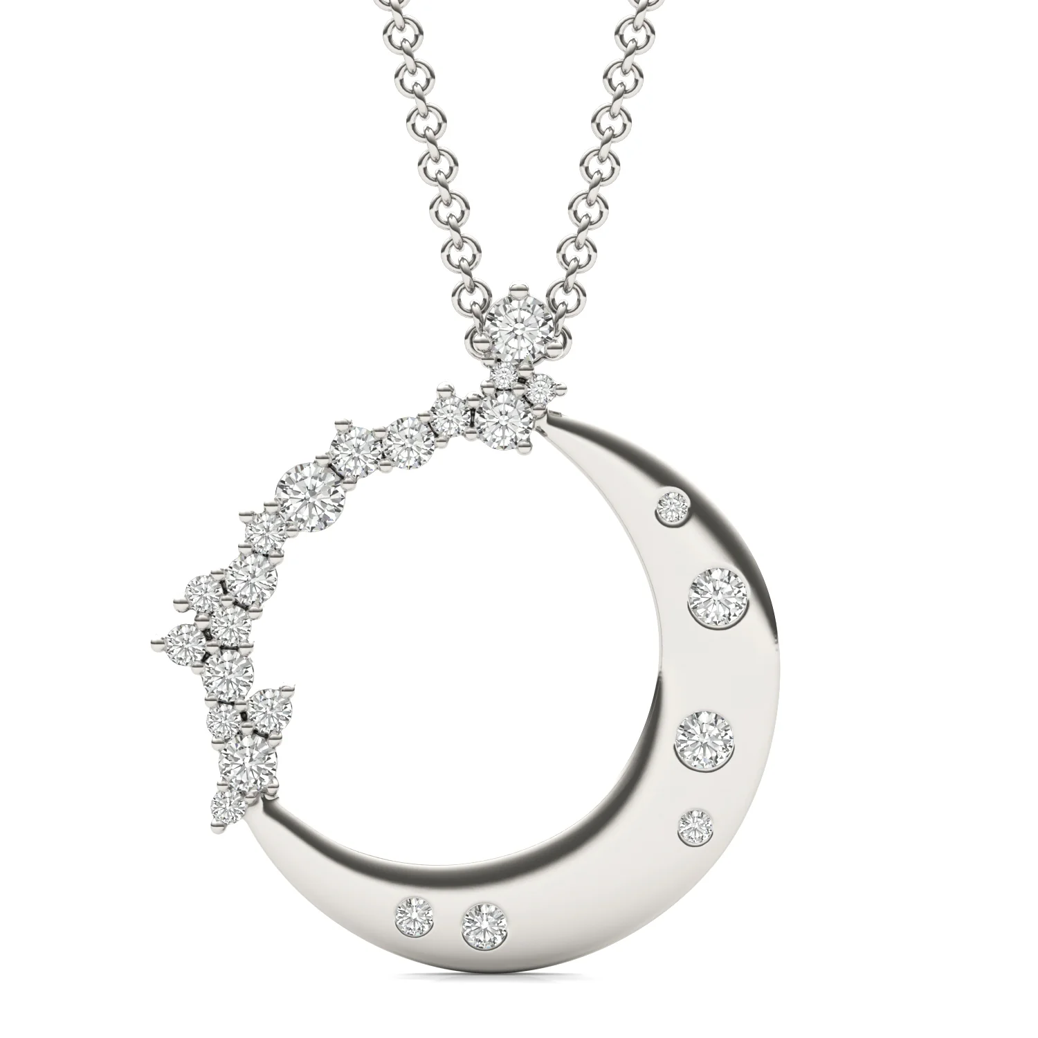 0.29 CTW DEW Round Moissanite Moon Cluster Pendant in 14K White Gold