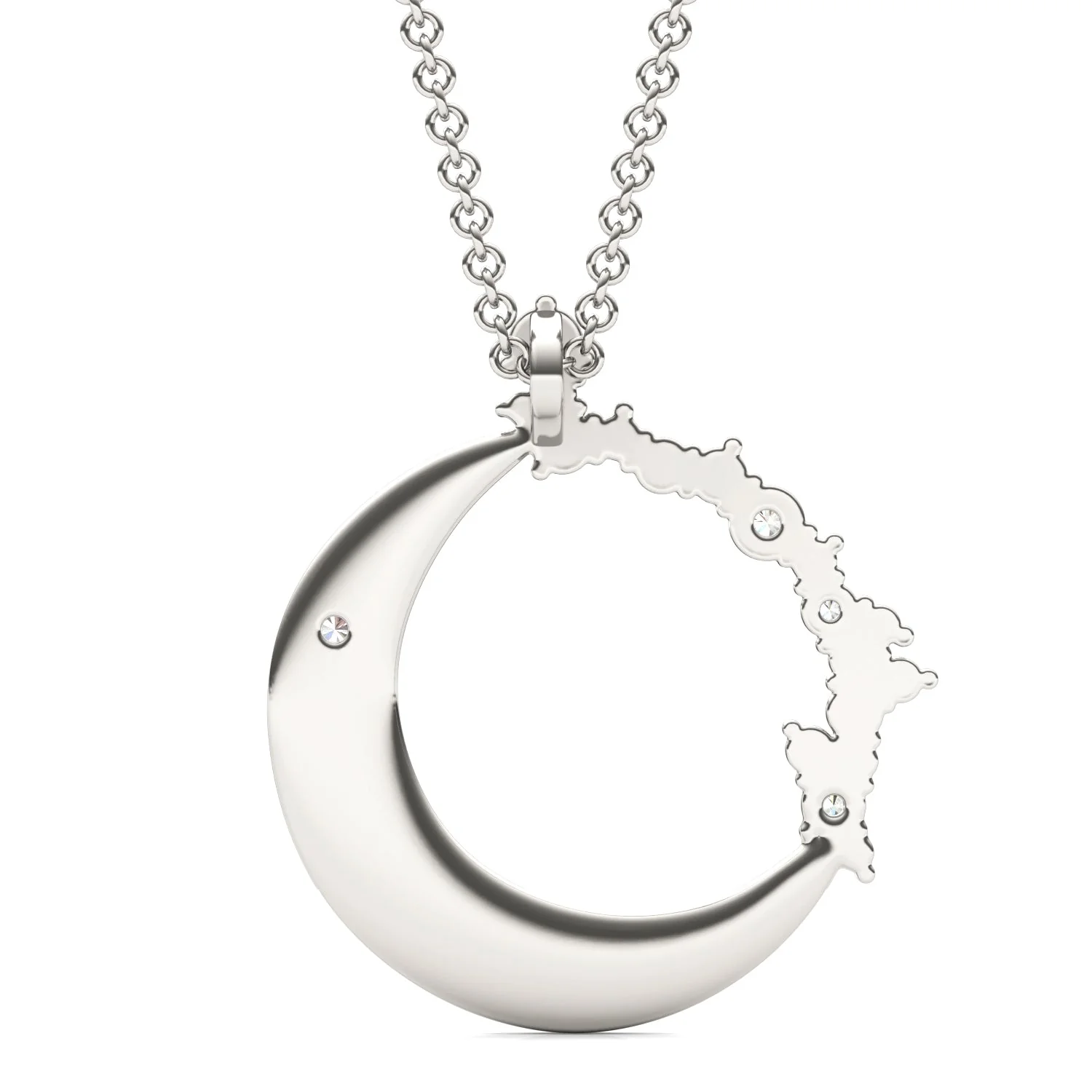 0.29 CTW DEW Round Moissanite Moon Cluster Pendant in 14K White Gold - Image 3