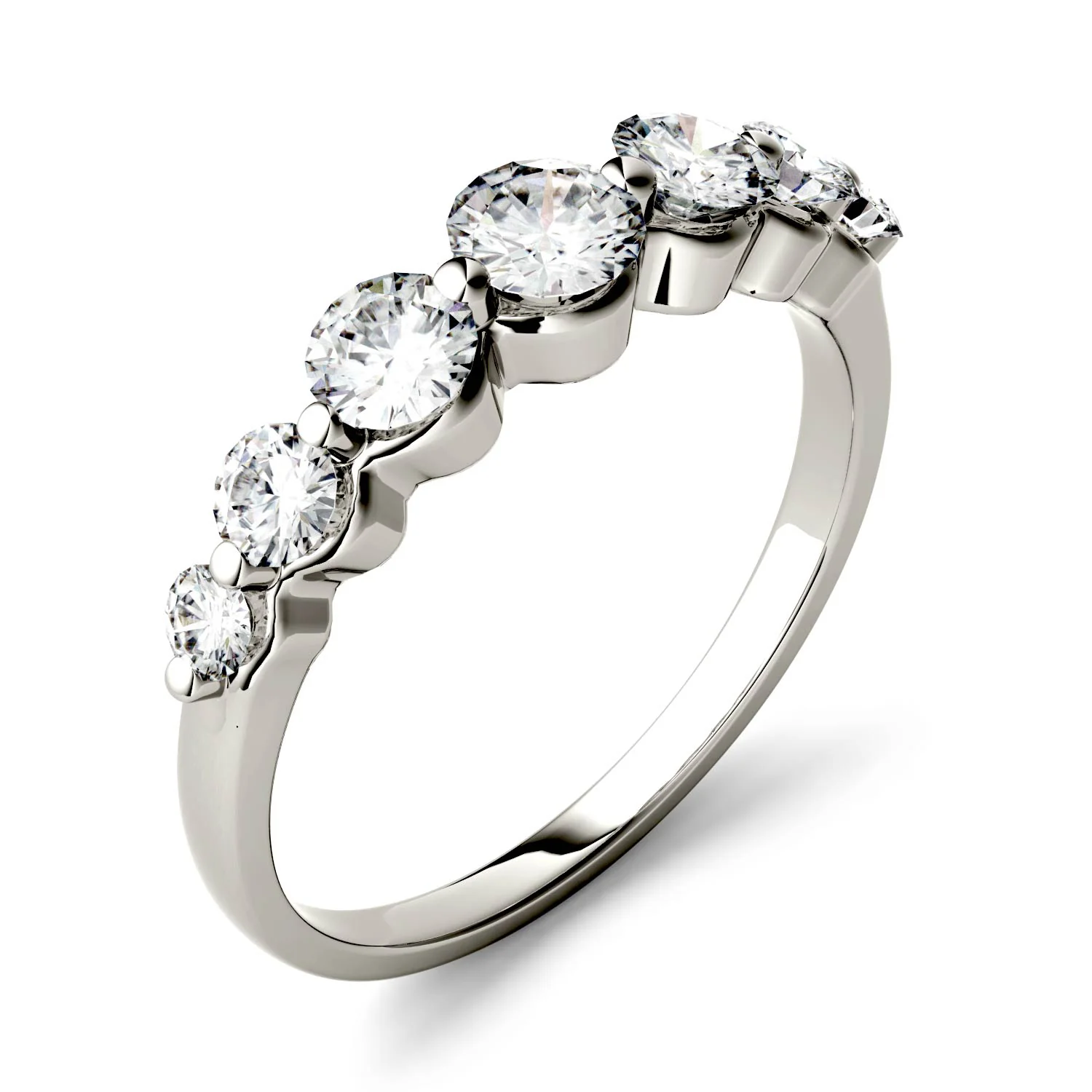 0.87 CTW DEW Round Moissanite Seven-Stone Ring in 14K White Gold - Image 2