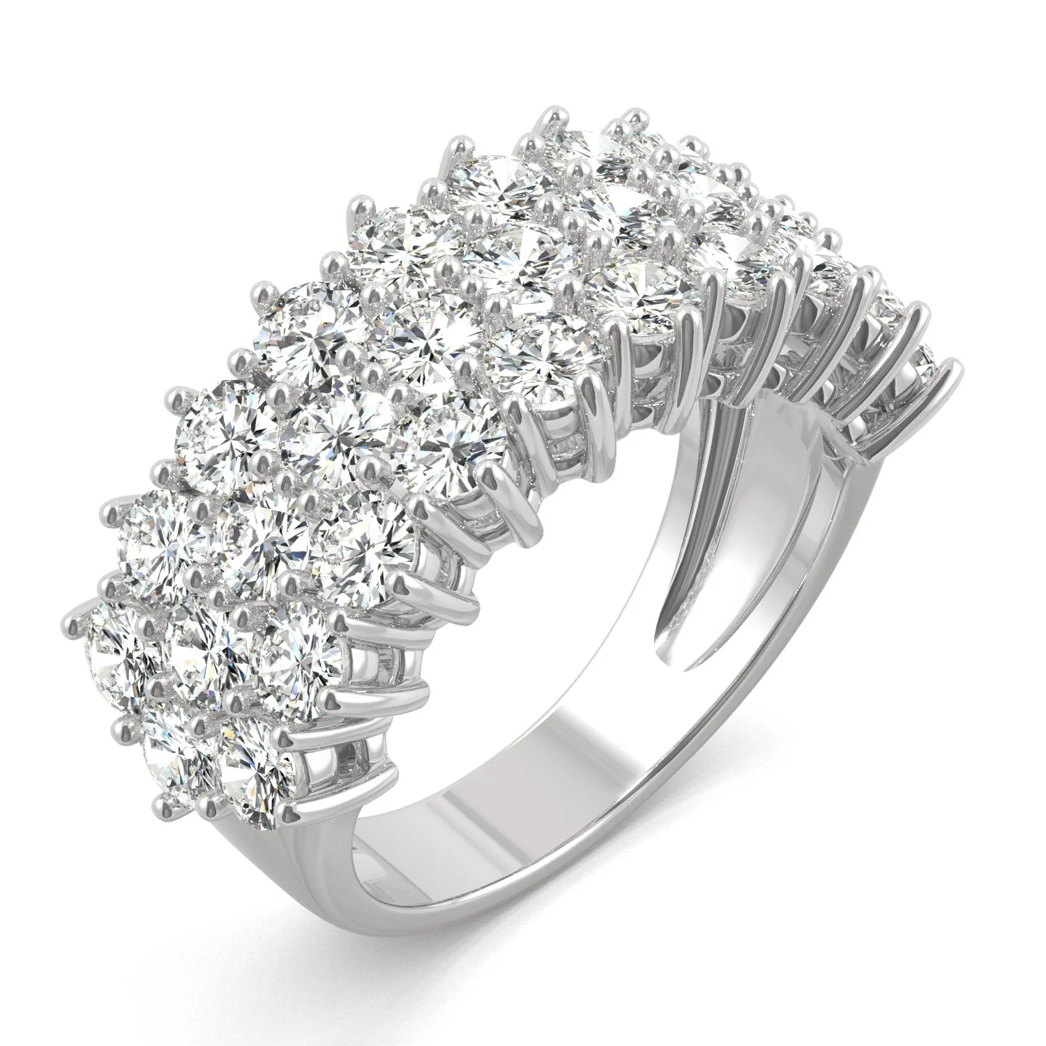 3.00 CTW DEW Round Moissanite Three-Row Ring in 14K White Gold - Image 2