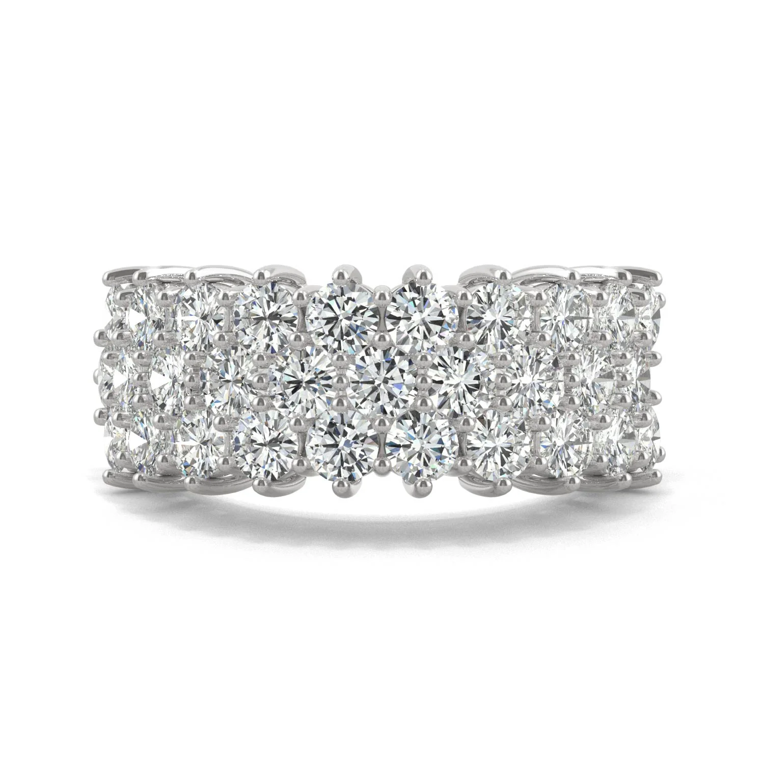 3.00 CTW DEW Round Moissanite Three-Row Ring in 14K White Gold - Image 4