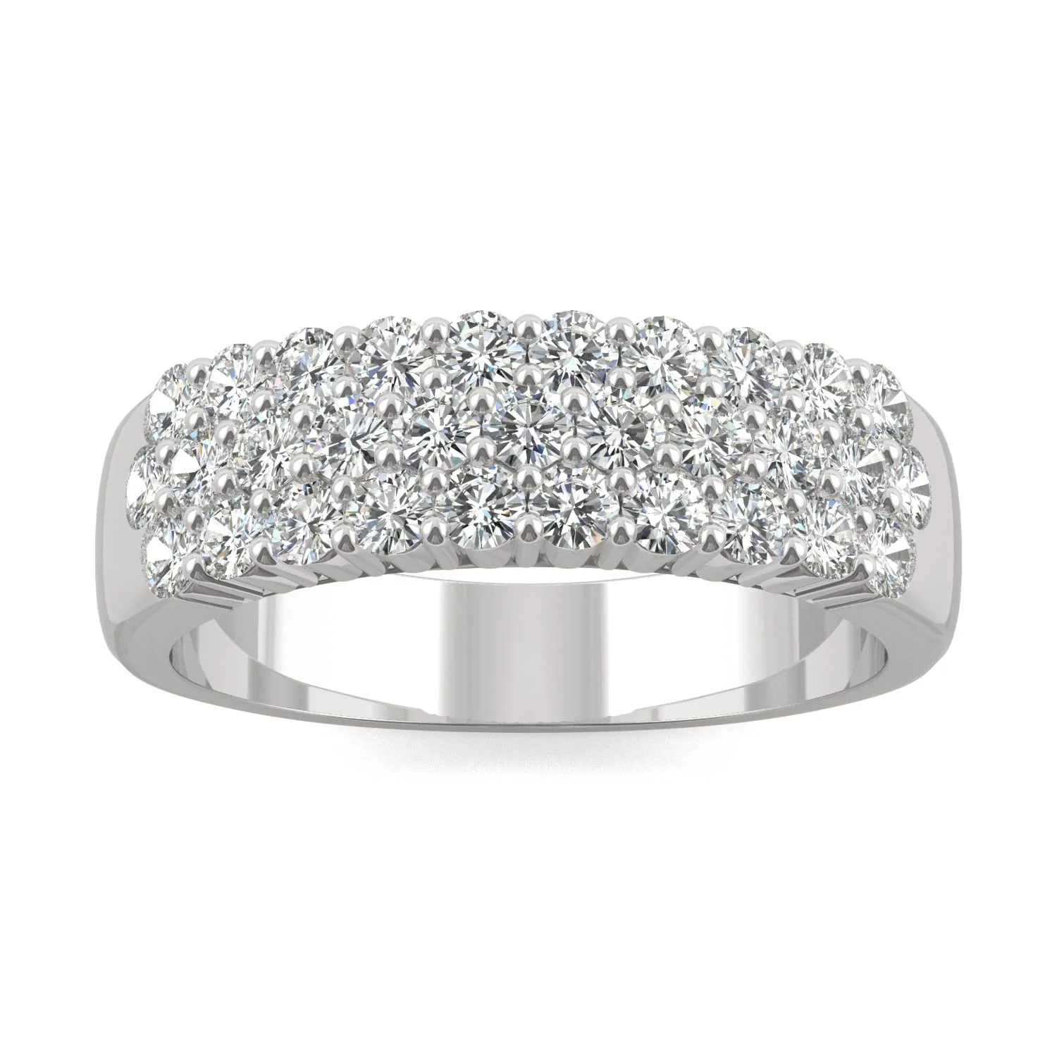 0.93 CTW DEW Round Moissanite Three-Row Ring in 14K White Gold