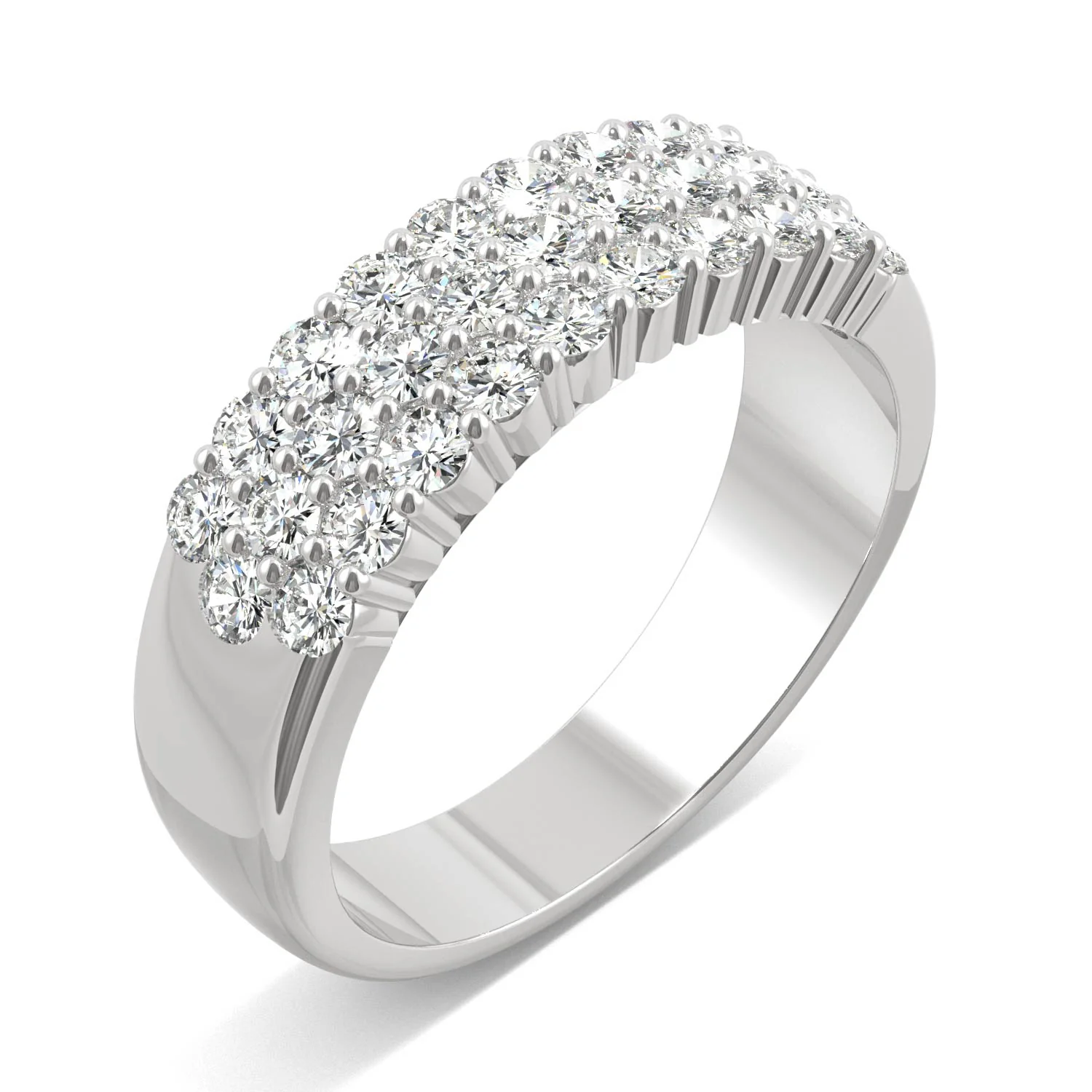 0.93 CTW DEW Round Moissanite Three-Row Ring in 14K White Gold - Image 2