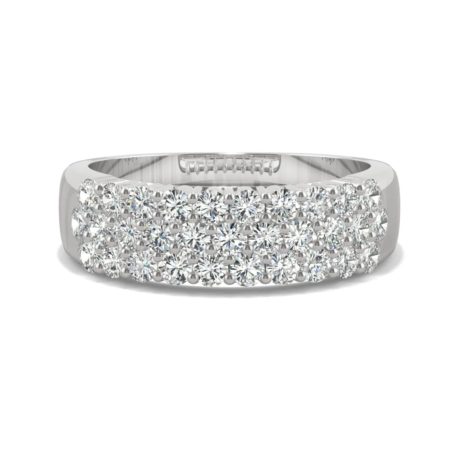 0.93 CTW DEW Round Moissanite Three-Row Ring in 14K White Gold - Image 4