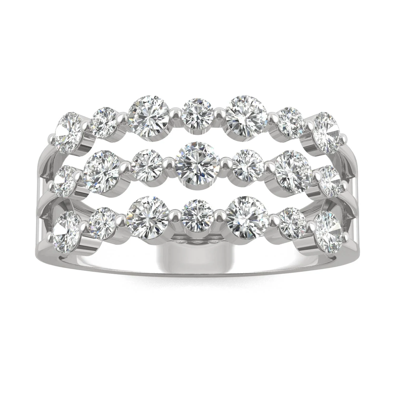 0.91 CTW DEW Round Moissanite Three-Row Ring in 14K White Gold