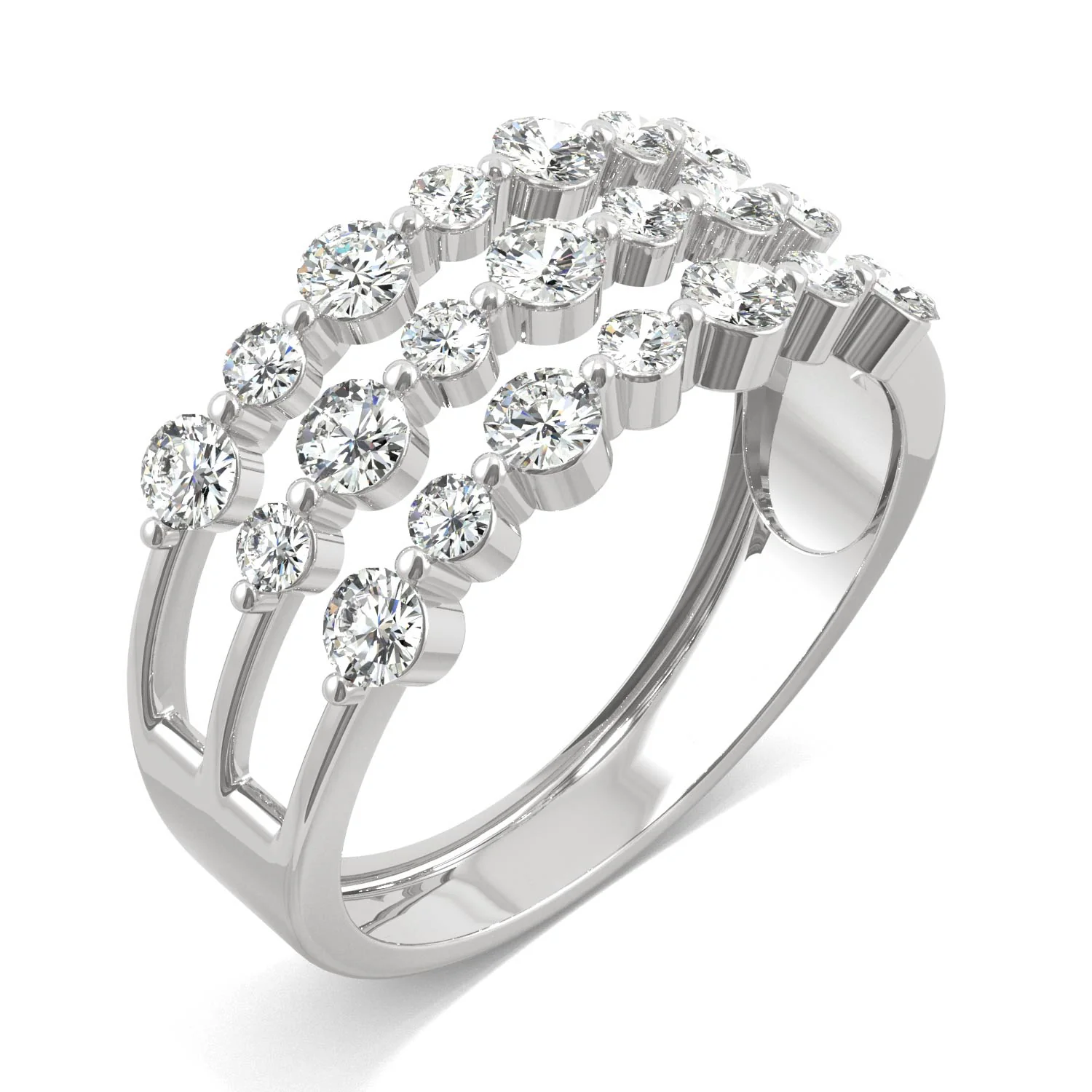 0.91 CTW DEW Round Moissanite Three-Row Ring in 14K White Gold - Image 2