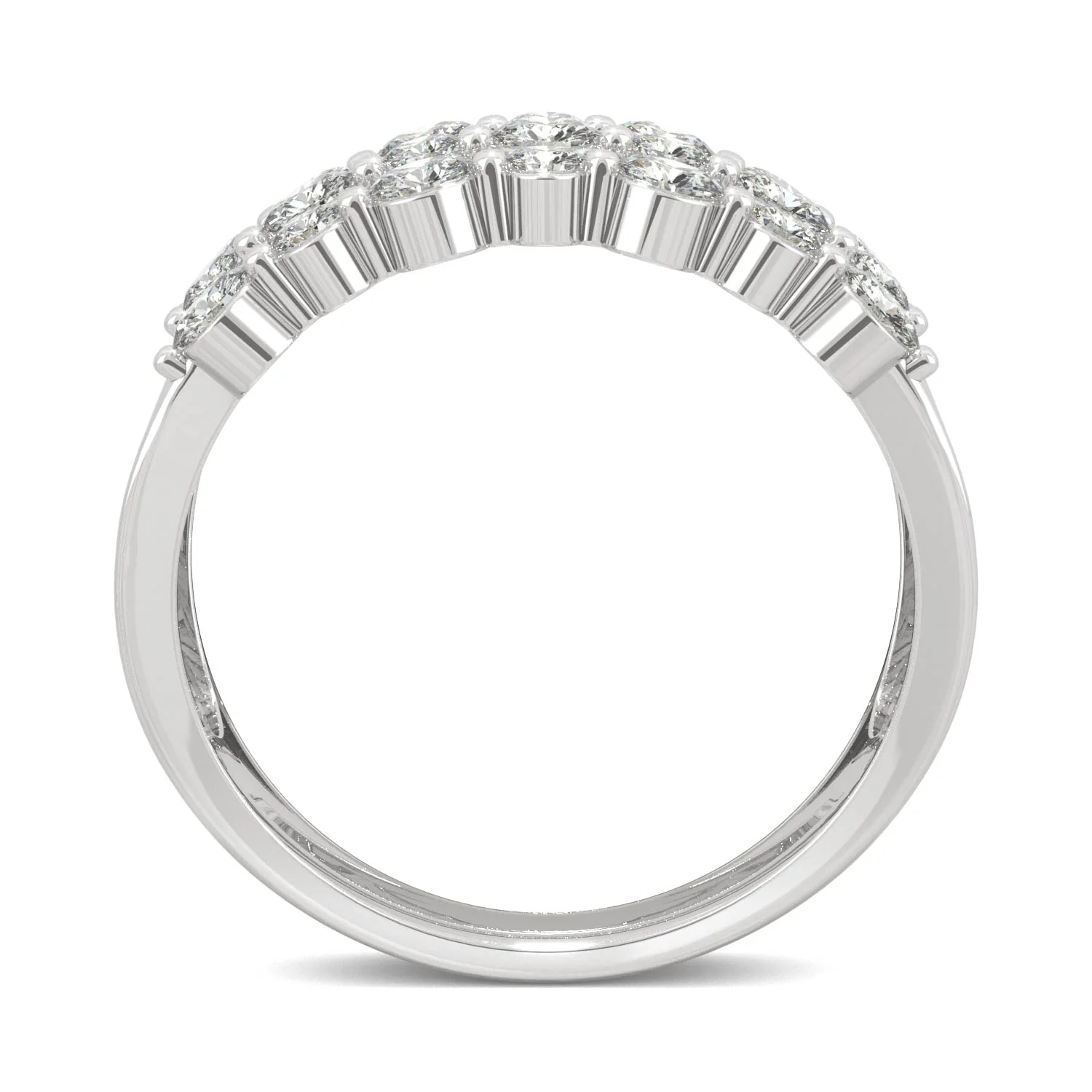 0.91 CTW DEW Round Moissanite Three-Row Ring in 14K White Gold - Image 3