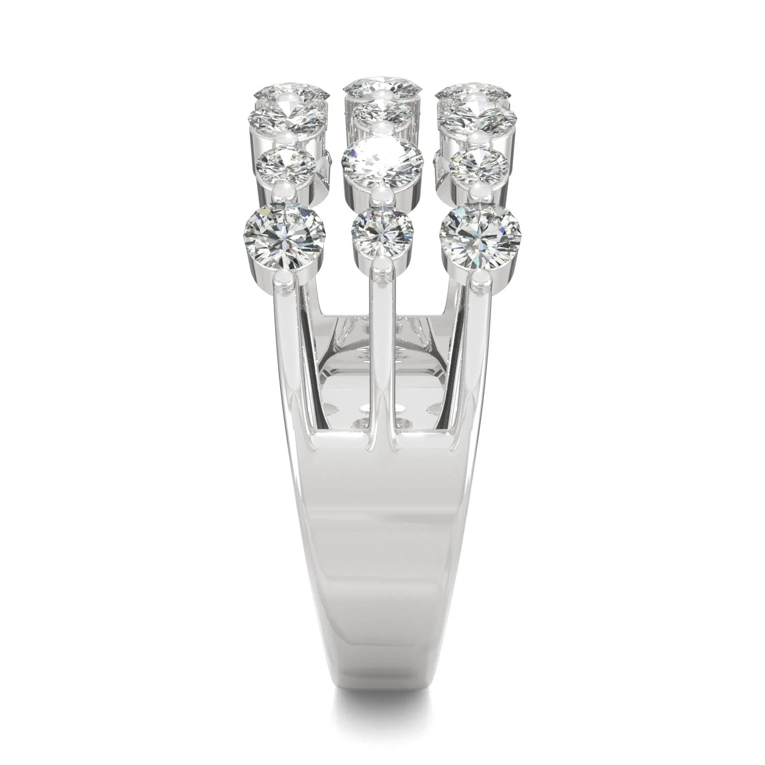 0.91 CTW DEW Round Moissanite Three-Row Ring in 14K White Gold - Image 5