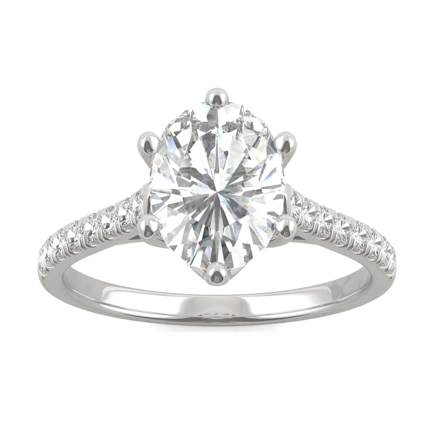 2.34 CTW DEW Oval Moissanite Engagement Ring in 14K White Gold