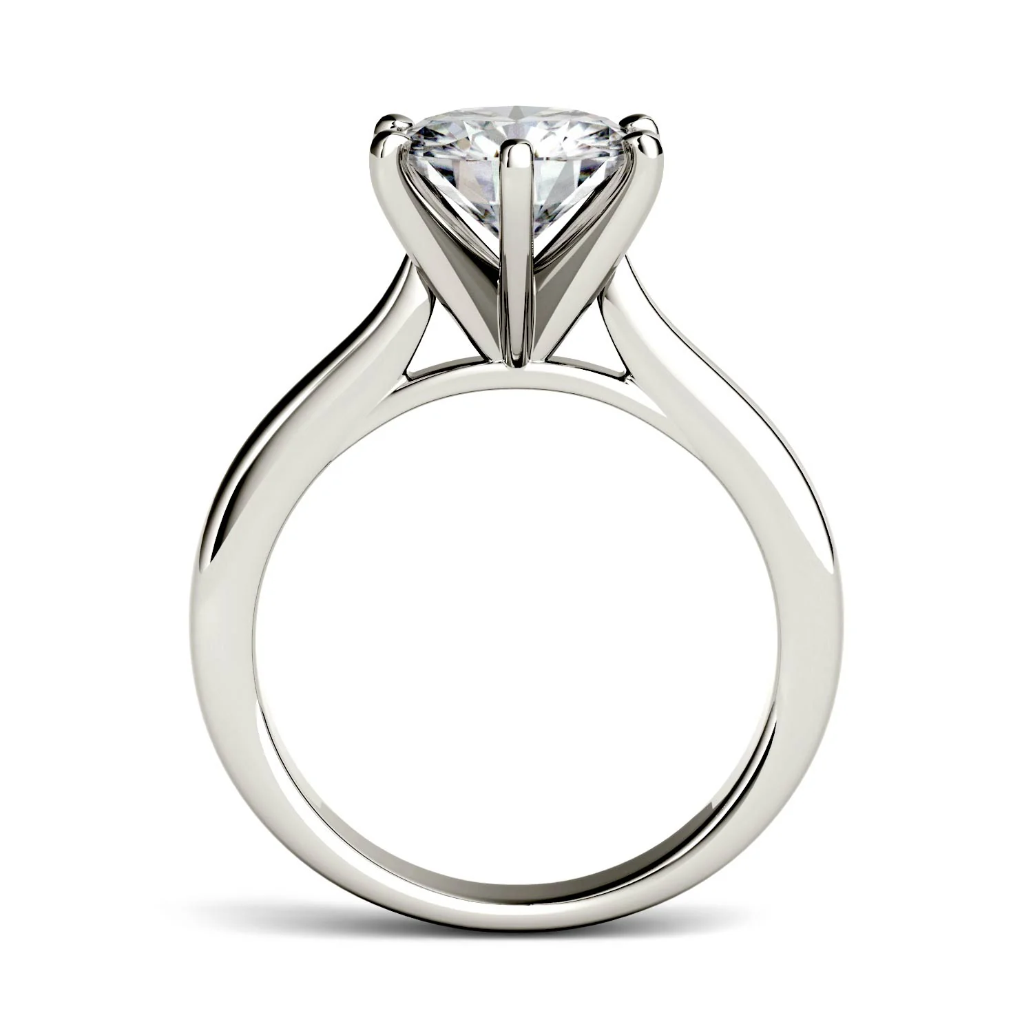 1.90 CTW DEW Round Moissanite Six-Prong Cathedral Solitaire Engagement Ring in 14K White Gold - Image 3