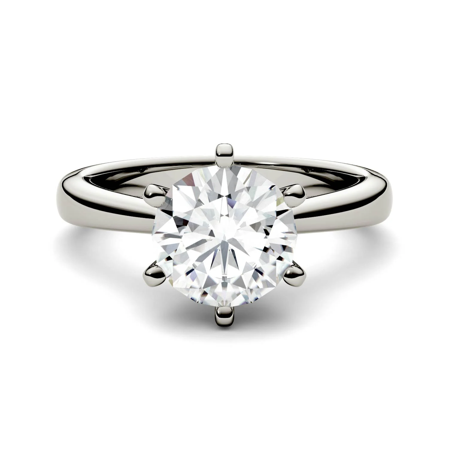 1.90 CTW DEW Round Moissanite Six-Prong Cathedral Solitaire Engagement Ring in 14K White Gold - Image 4