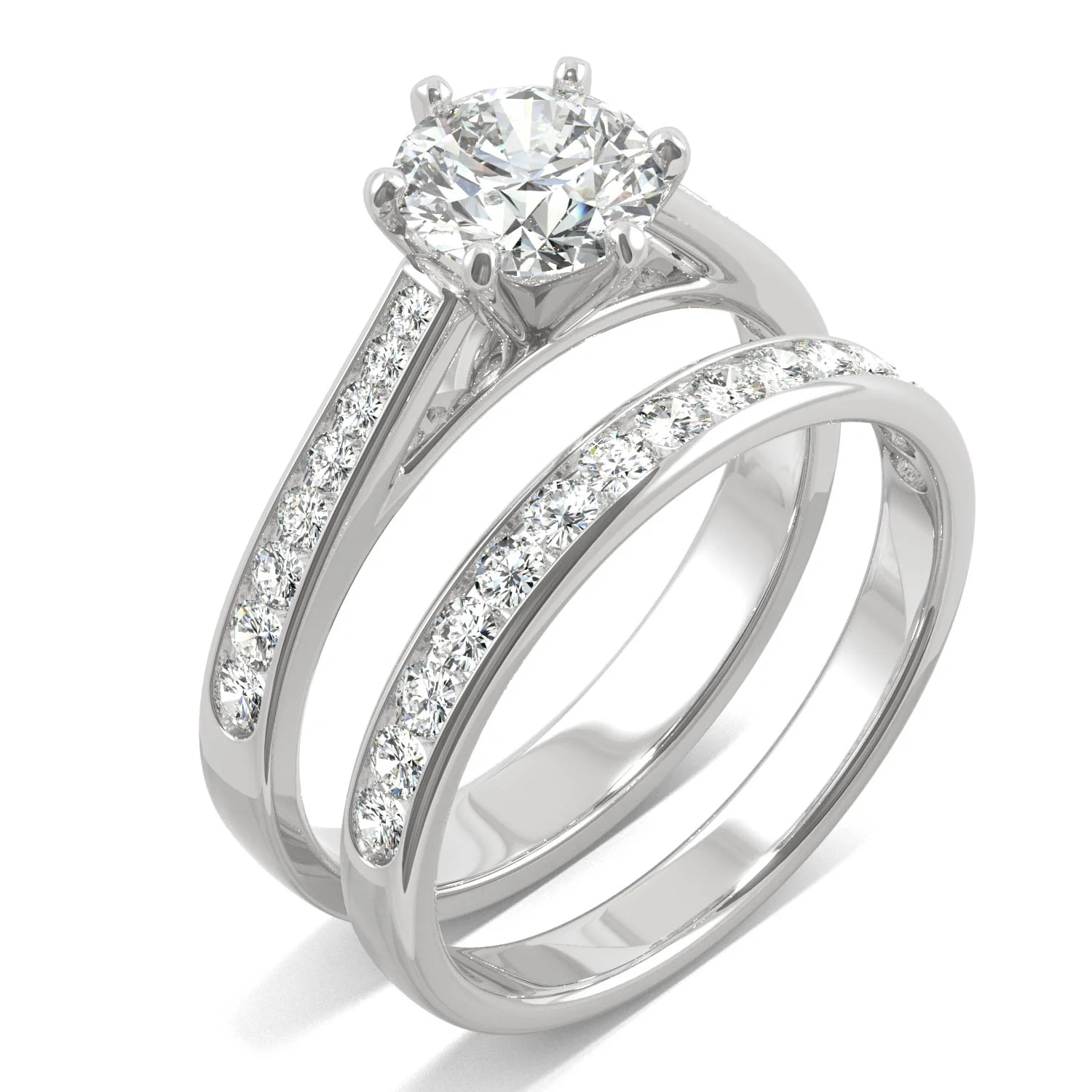 1.64 CTW DEW Round Moissanite Bridal Set in 14K White Gold - Image 2