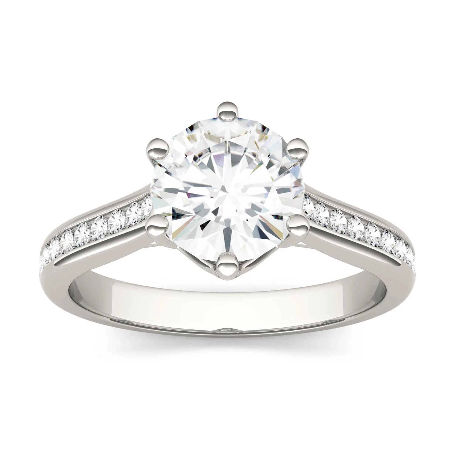 1.66 CTW DEW Round Moissanite Engagement Ring in 14K White Gold